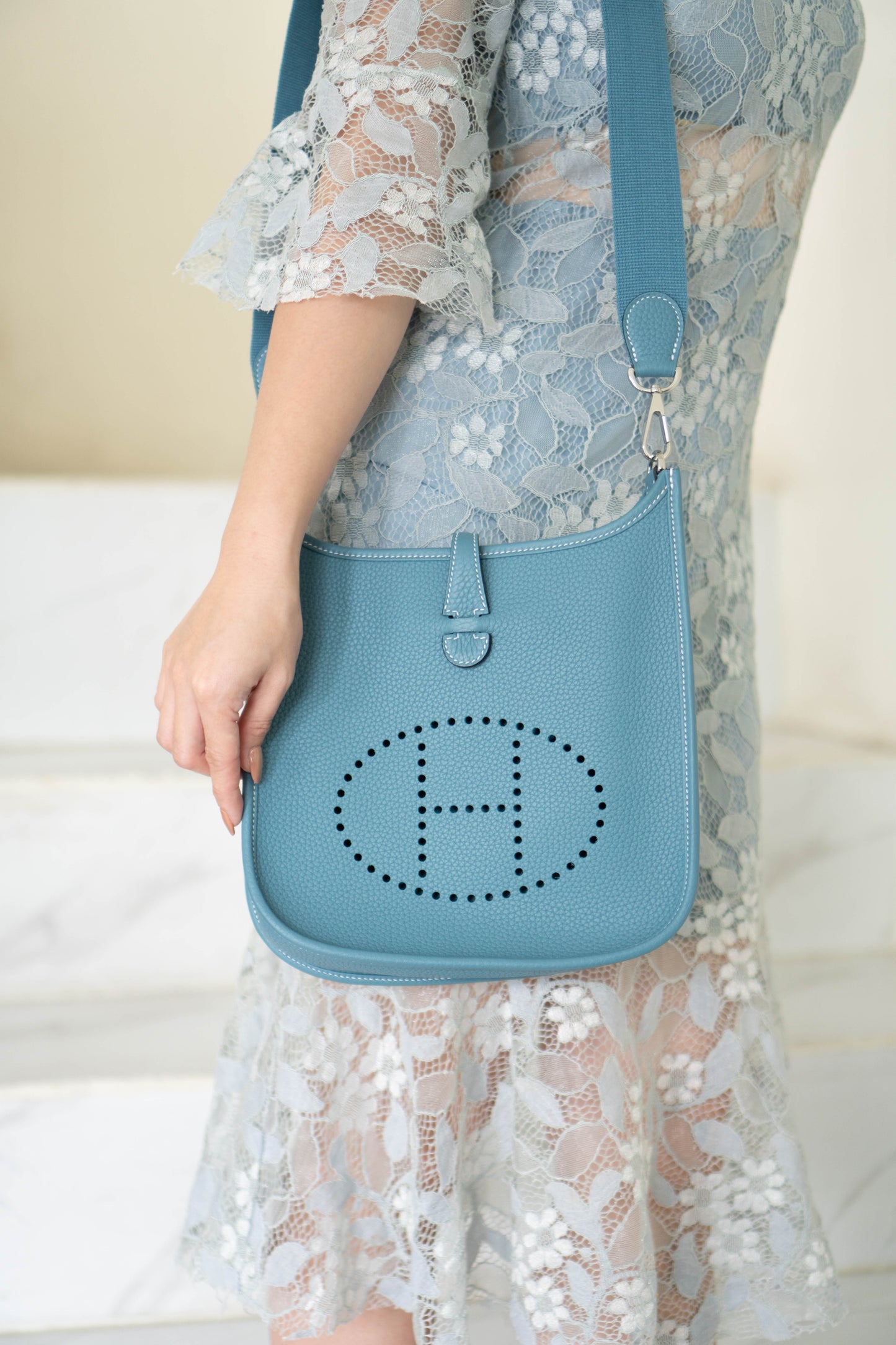 Evelyn 23 Bag – Blue Jean Clemence Leather with Palladium Hardware