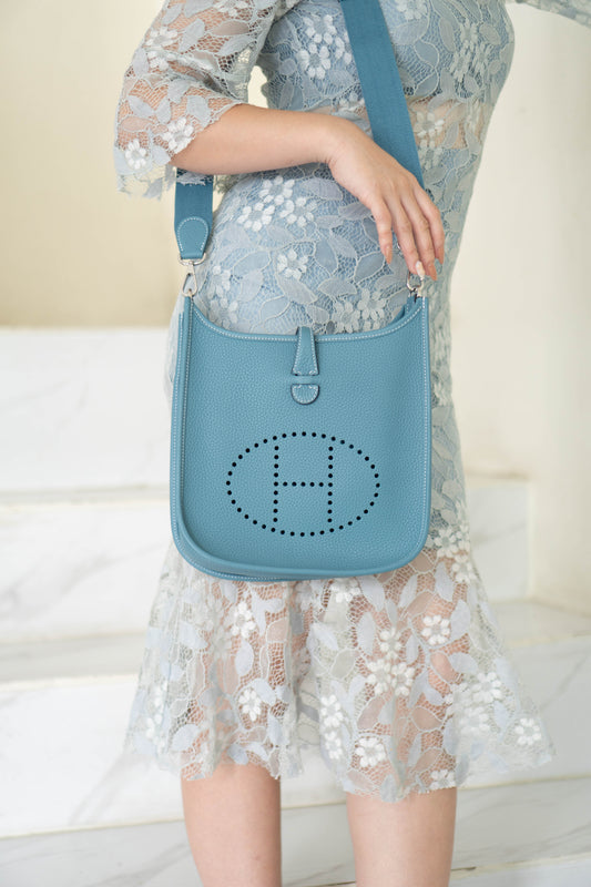 Evelyn 23 Bag – Blue Jean Clemence Leather with Palladium Hardware