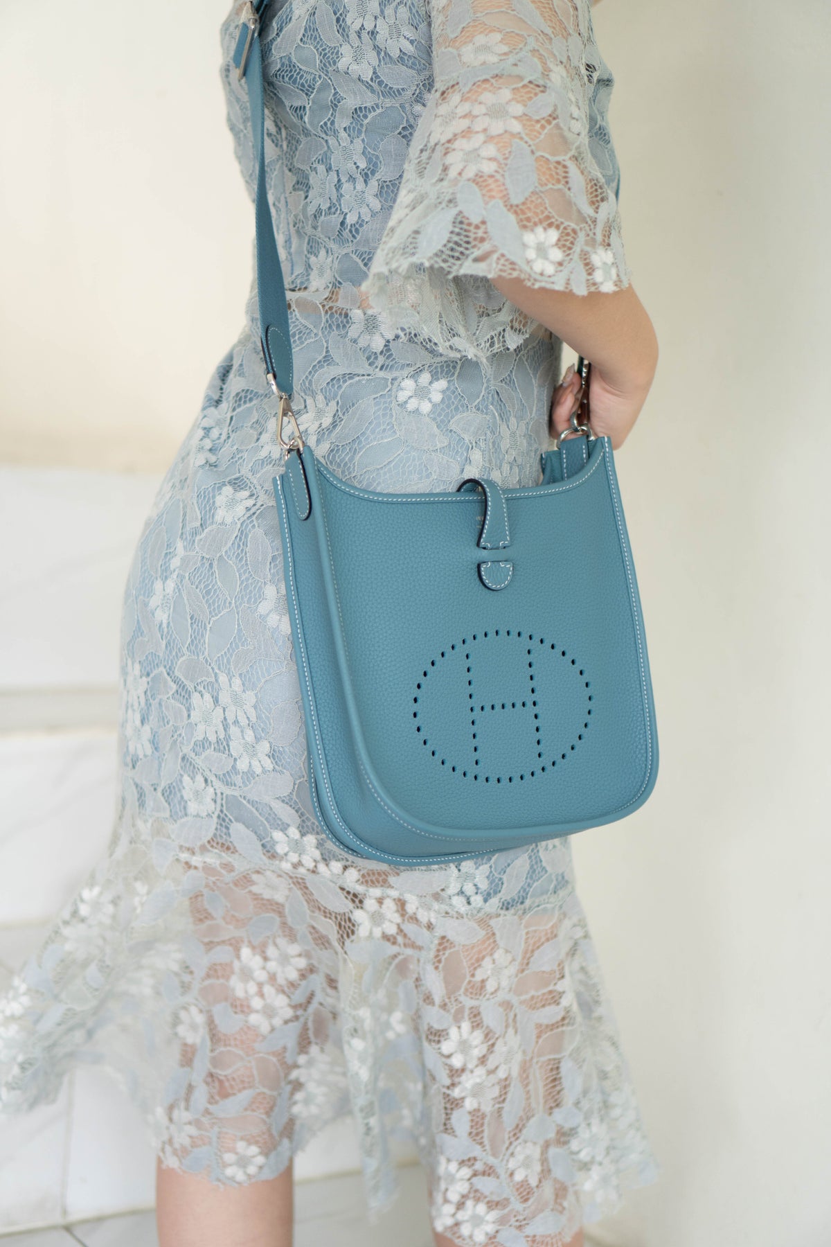 Evelyn 23 Bag – Blue Jean Clemence Leather with Palladium Hardware