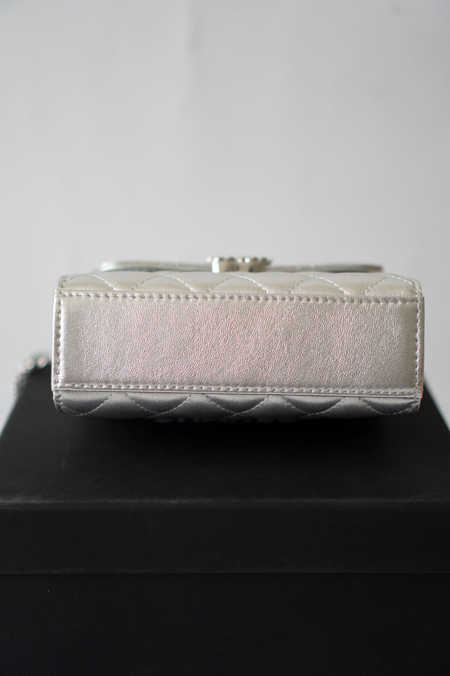 Mini Kelly Shopping Bag – Metallic Silver Quilted Lambskin with Silver Hardware