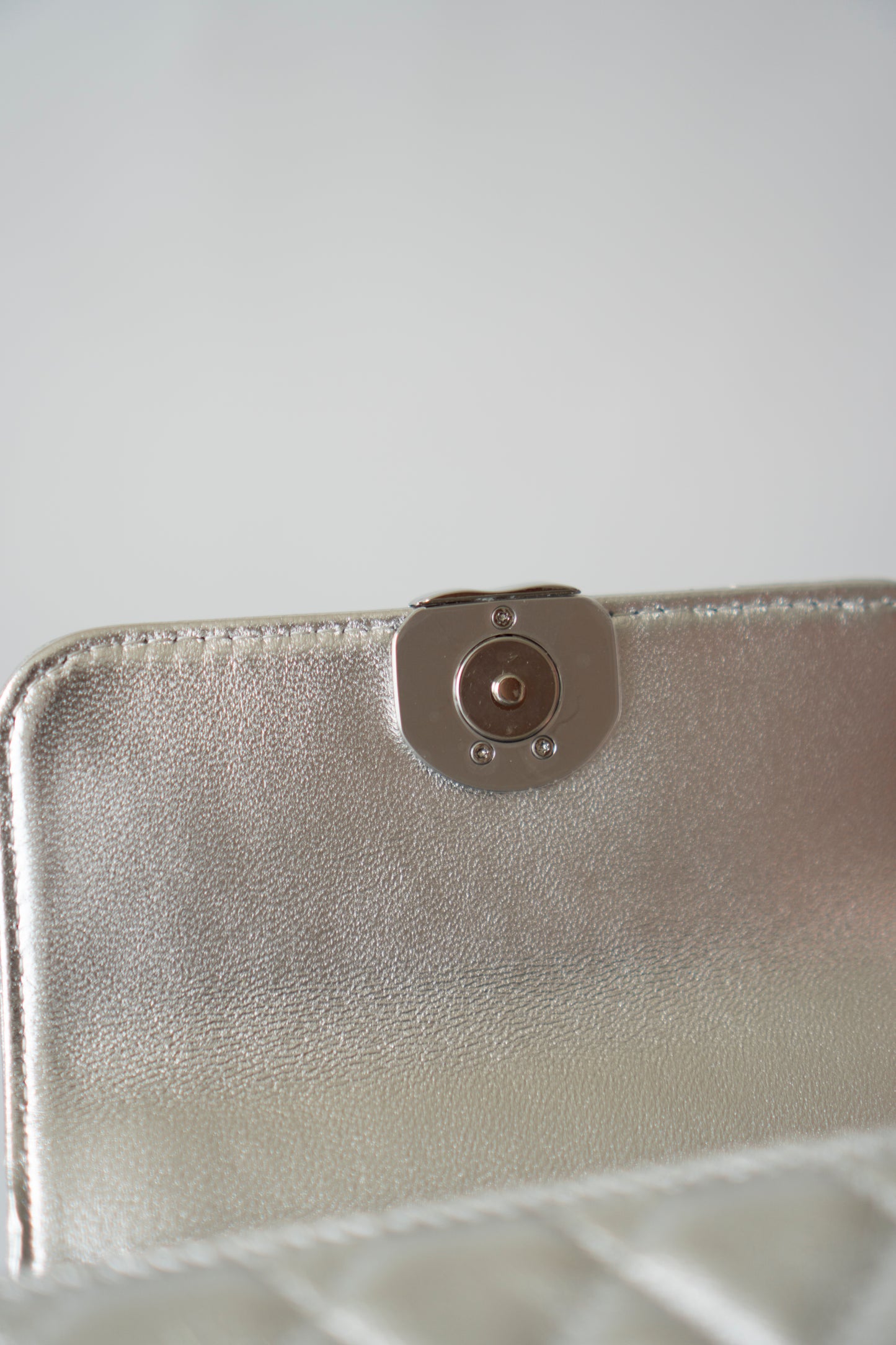 Mini Kelly Shopping Bag – Metallic Silver Quilted Lambskin with Silver Hardware