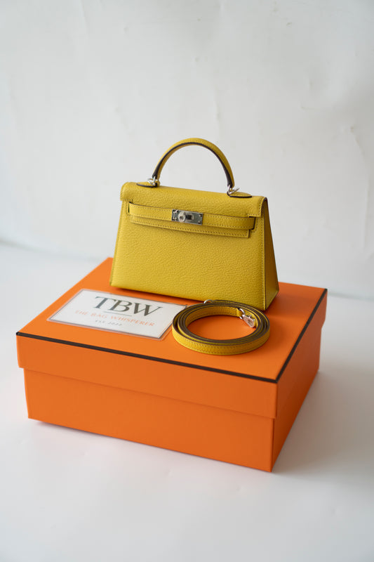 Mini KL II Sellier 20 Verso – Jaune de Naples Chèvre Mysore with Palladium Hardware
