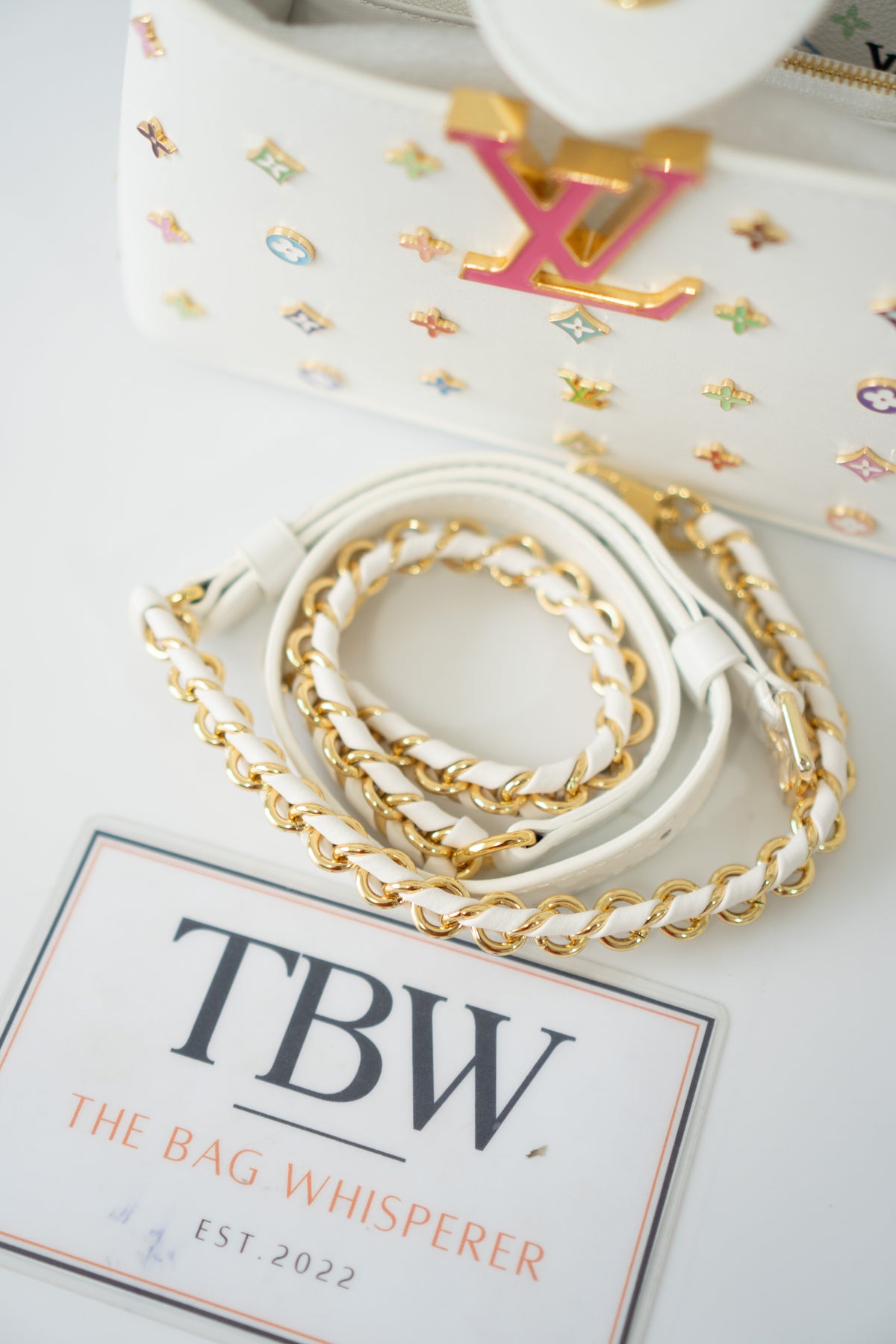 Capucine Mini – White Leather with Multicolored Flower Accents and Gold Hardware
