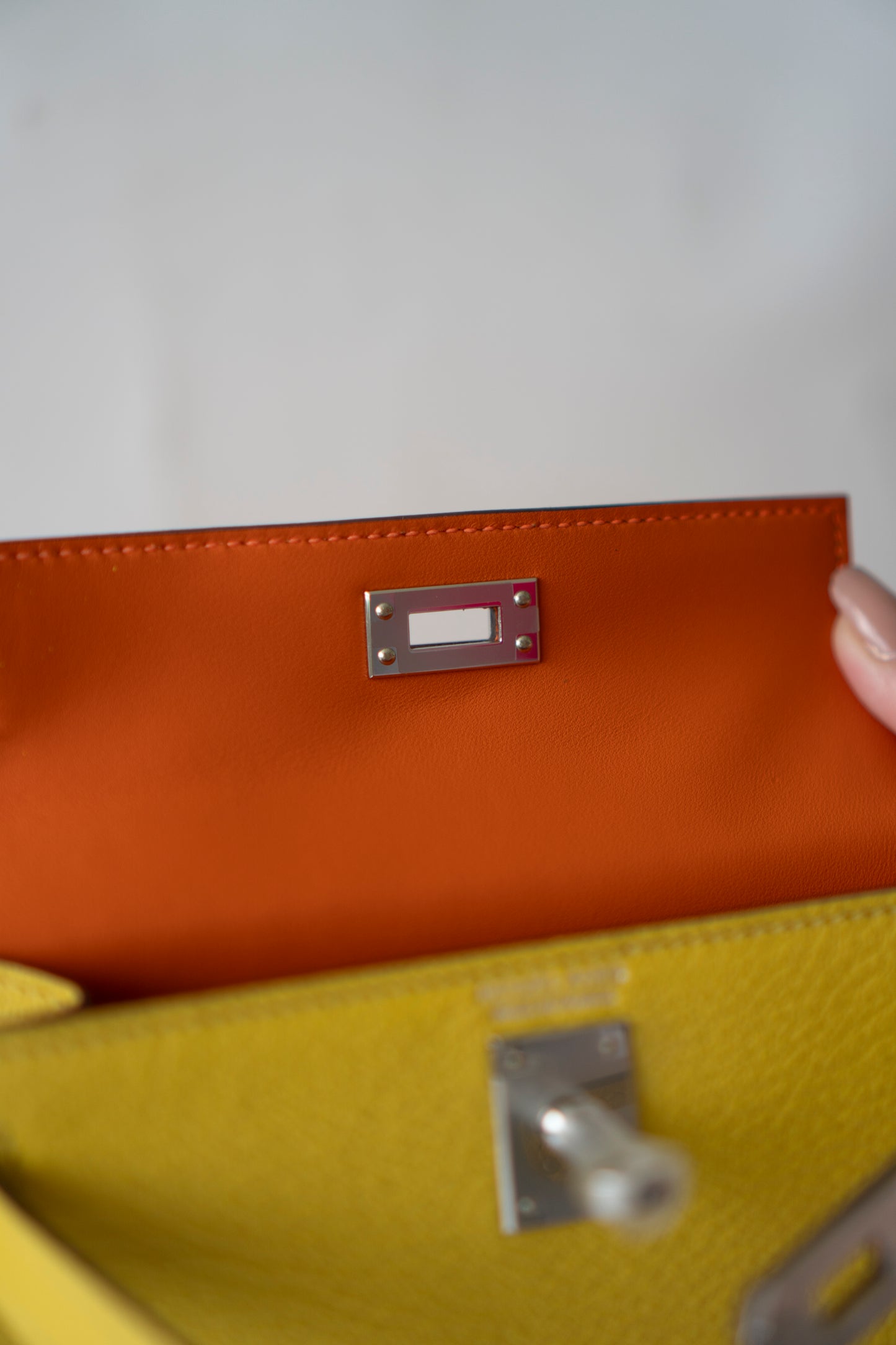 Mini KL II Sellier 20 Verso – Jaune de Naples Chèvre Mysore with Palladium Hardware