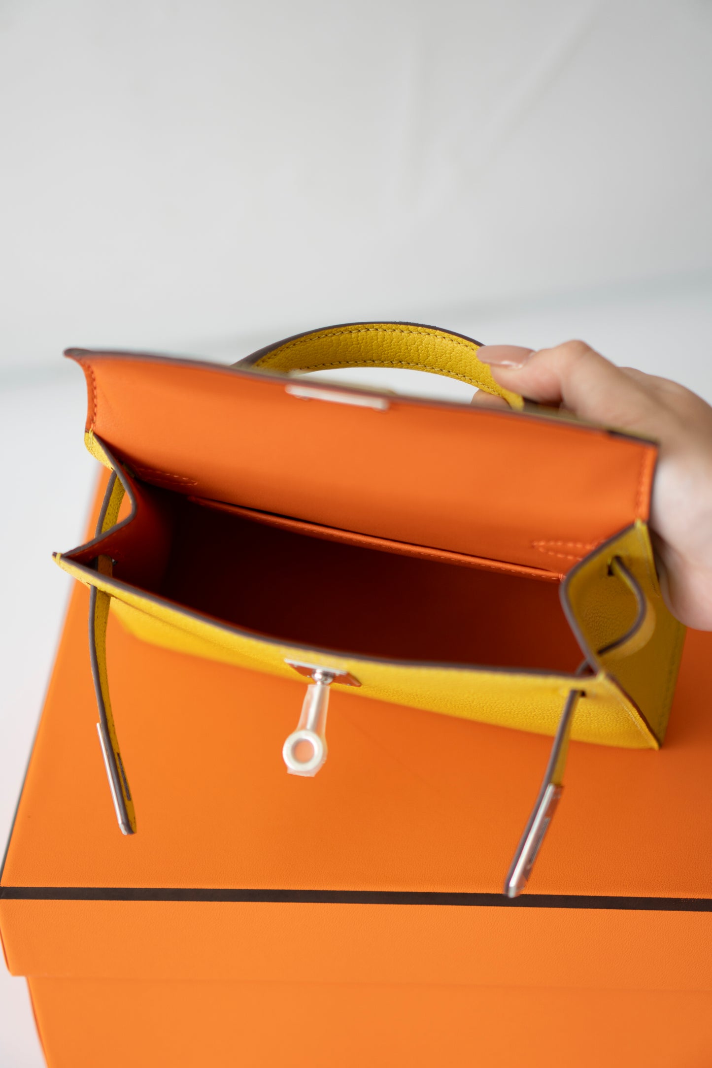 Mini KL II Sellier 20 Verso – Jaune de Naples Chèvre Mysore with Palladium Hardware