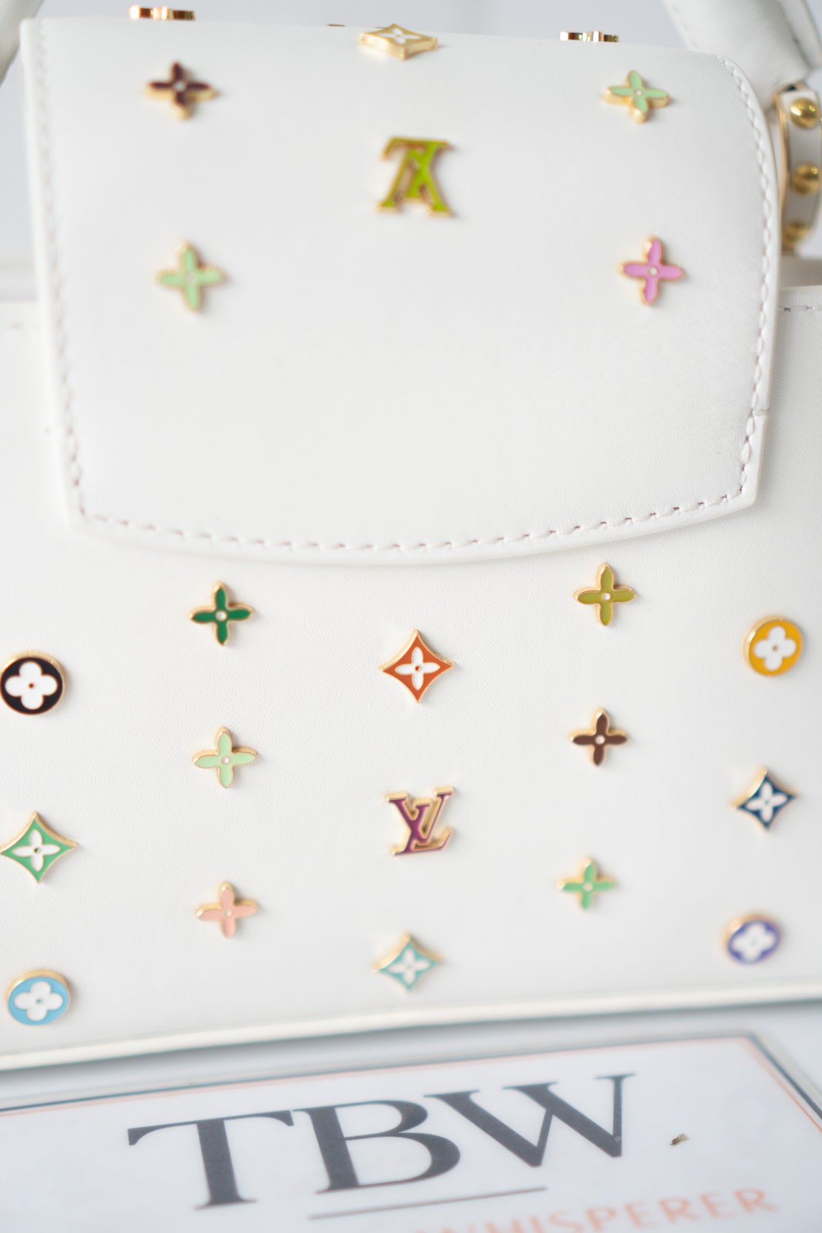 Capucine Mini – White Leather with Multicolored Flower Accents and Gold Hardware