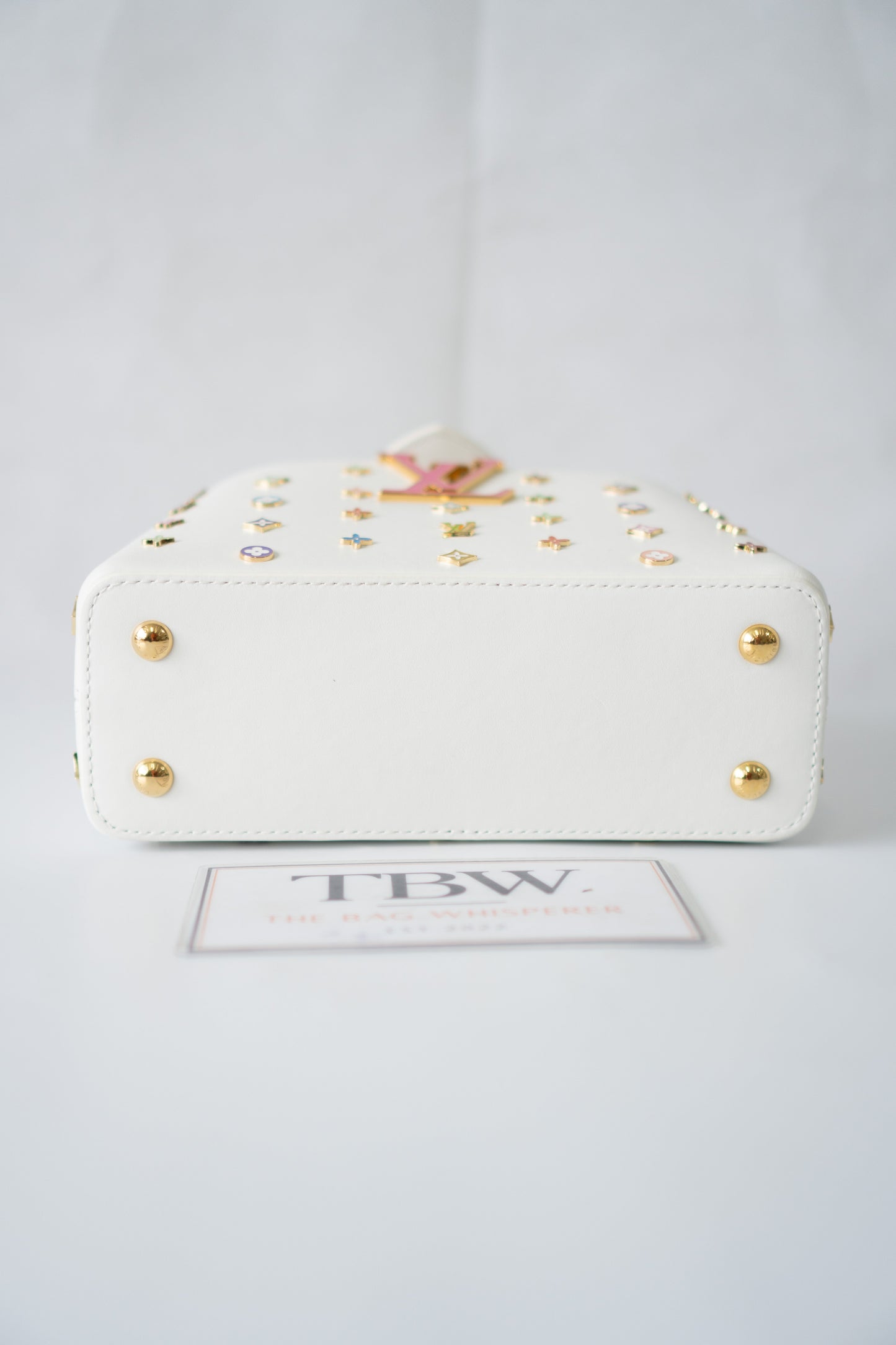 Capucine Mini – White Leather with Multicolored Flower Accents and Gold Hardware