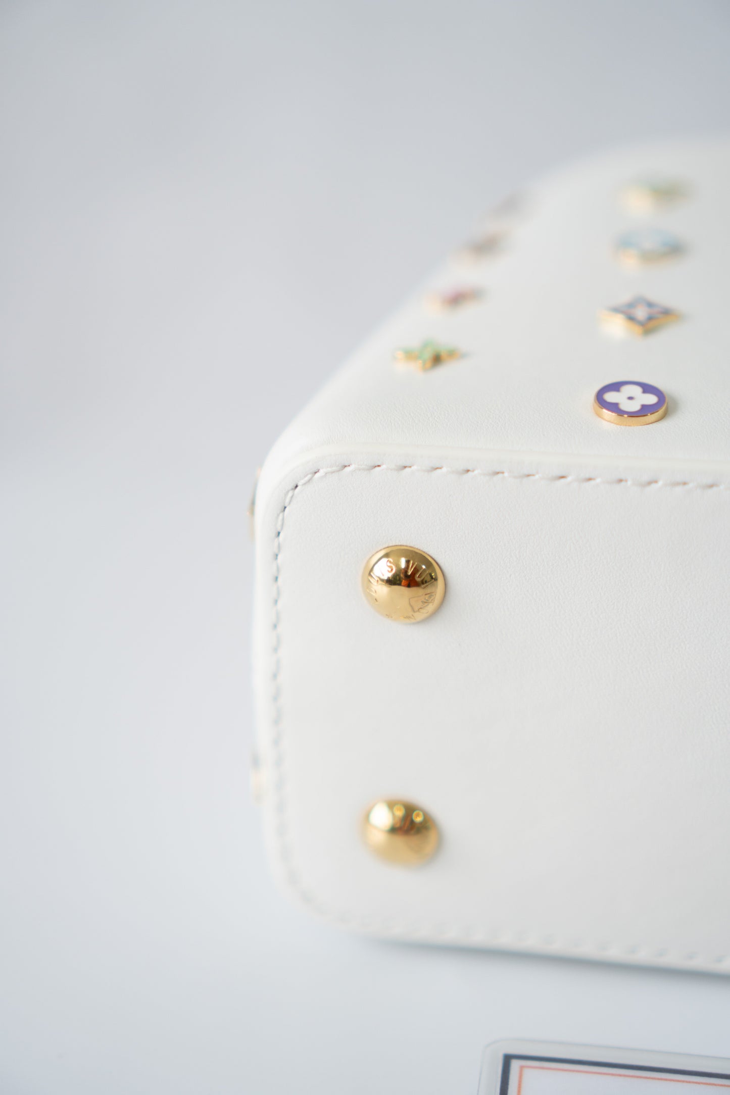 Capucine Mini – White Leather with Multicolored Flower Accents and Gold Hardware