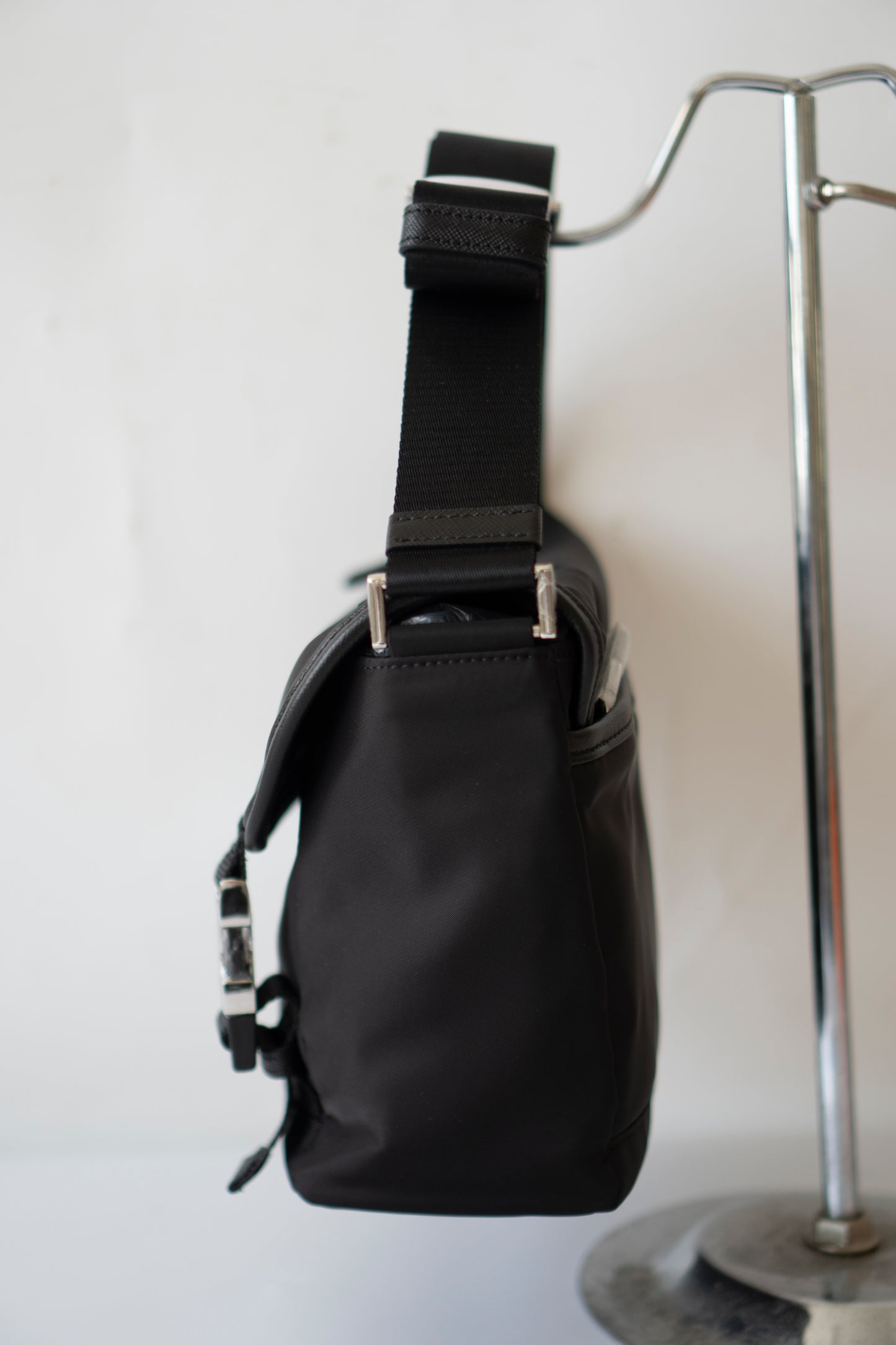 Re-Nylon Messenger Bag in Black
