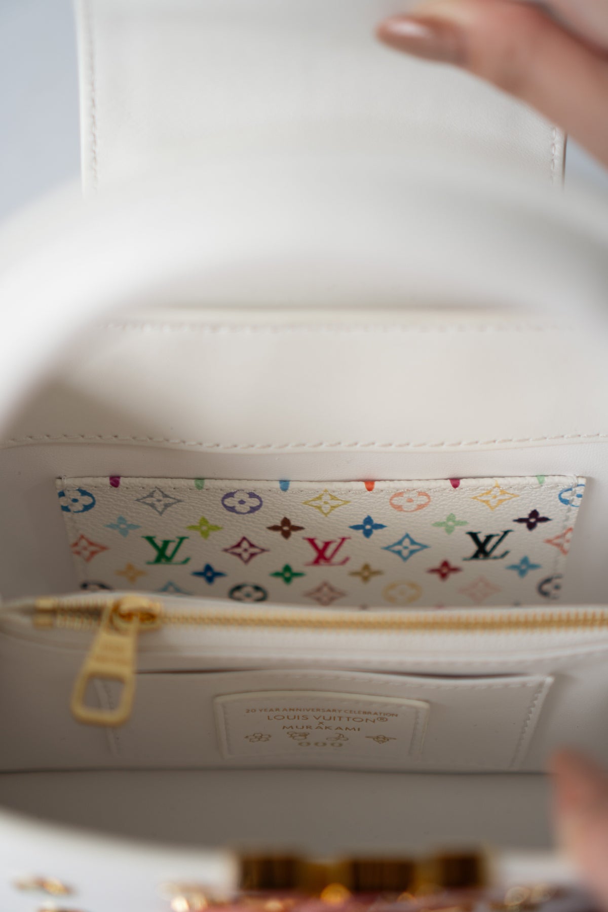 Capucine Mini – White Leather with Multicolored Flower Accents and Gold Hardware