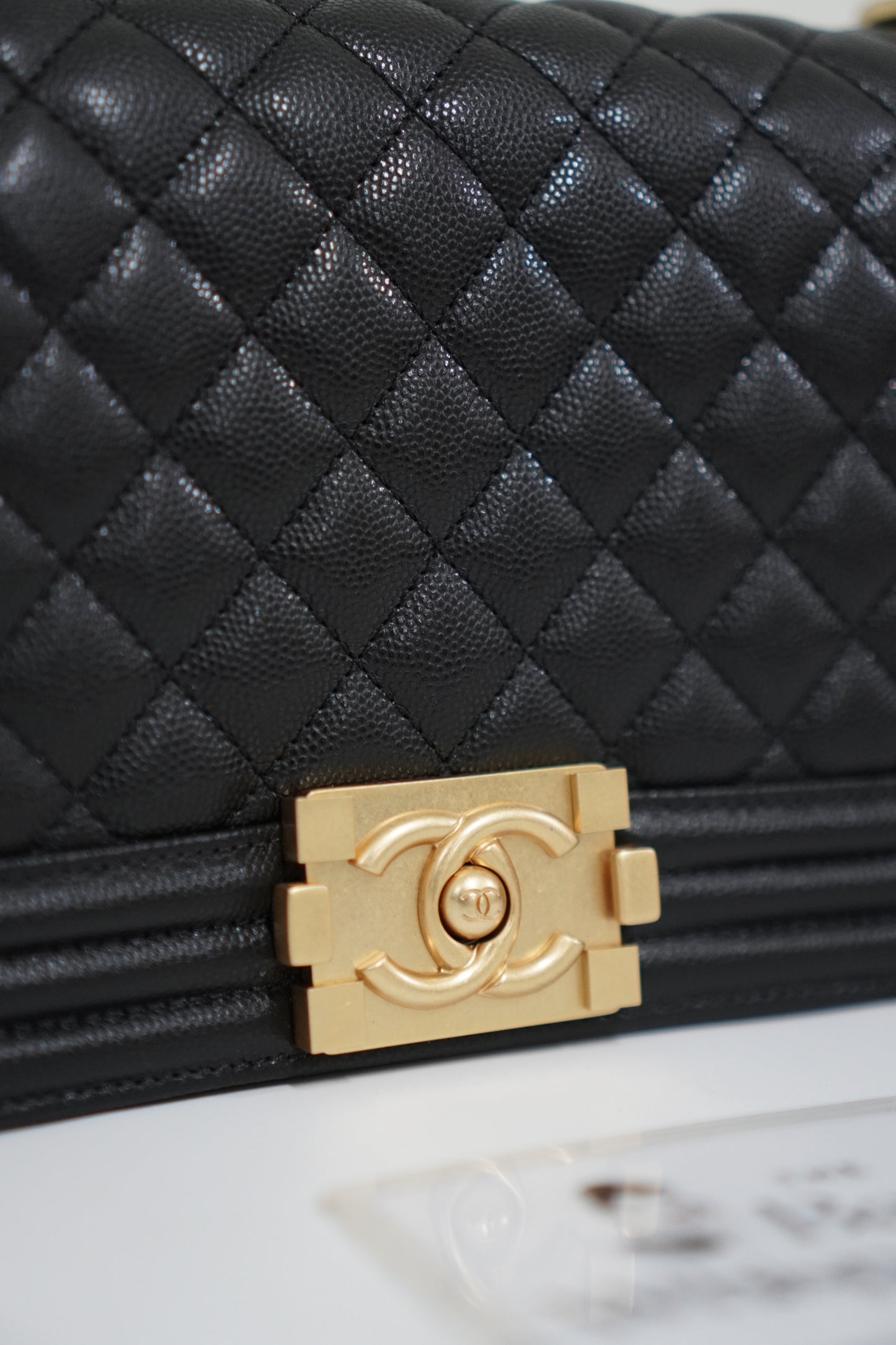 Le Boy in Old Medium Black Chevron Caviar with Brush Gold Hardware