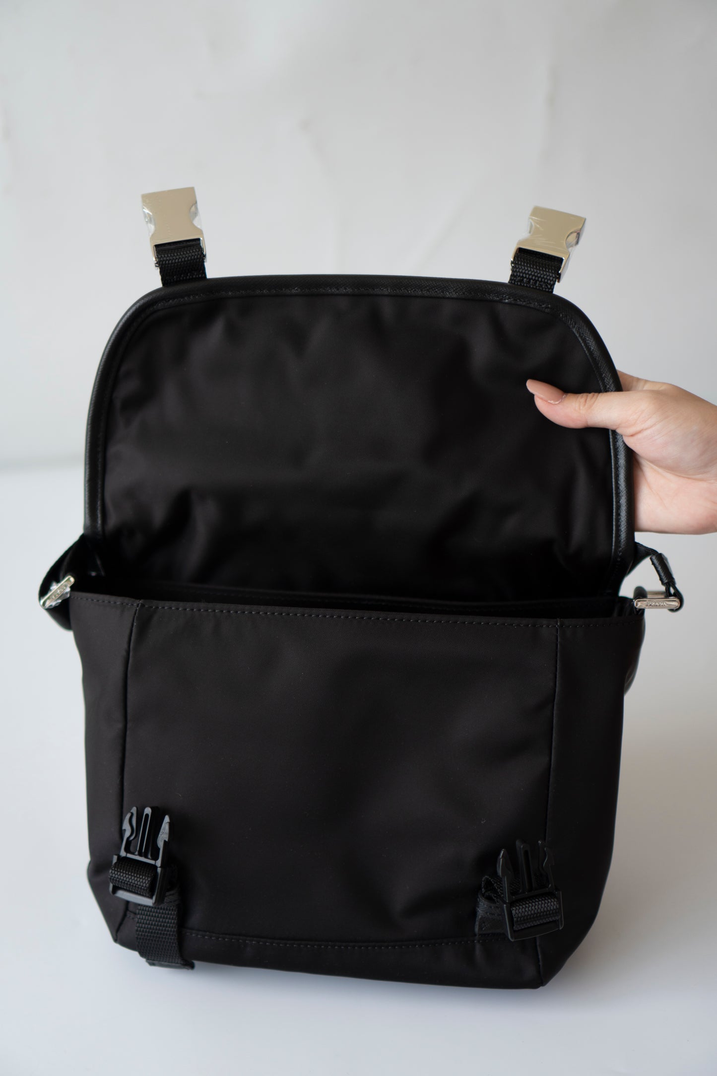 Re-Nylon Messenger Bag in Black