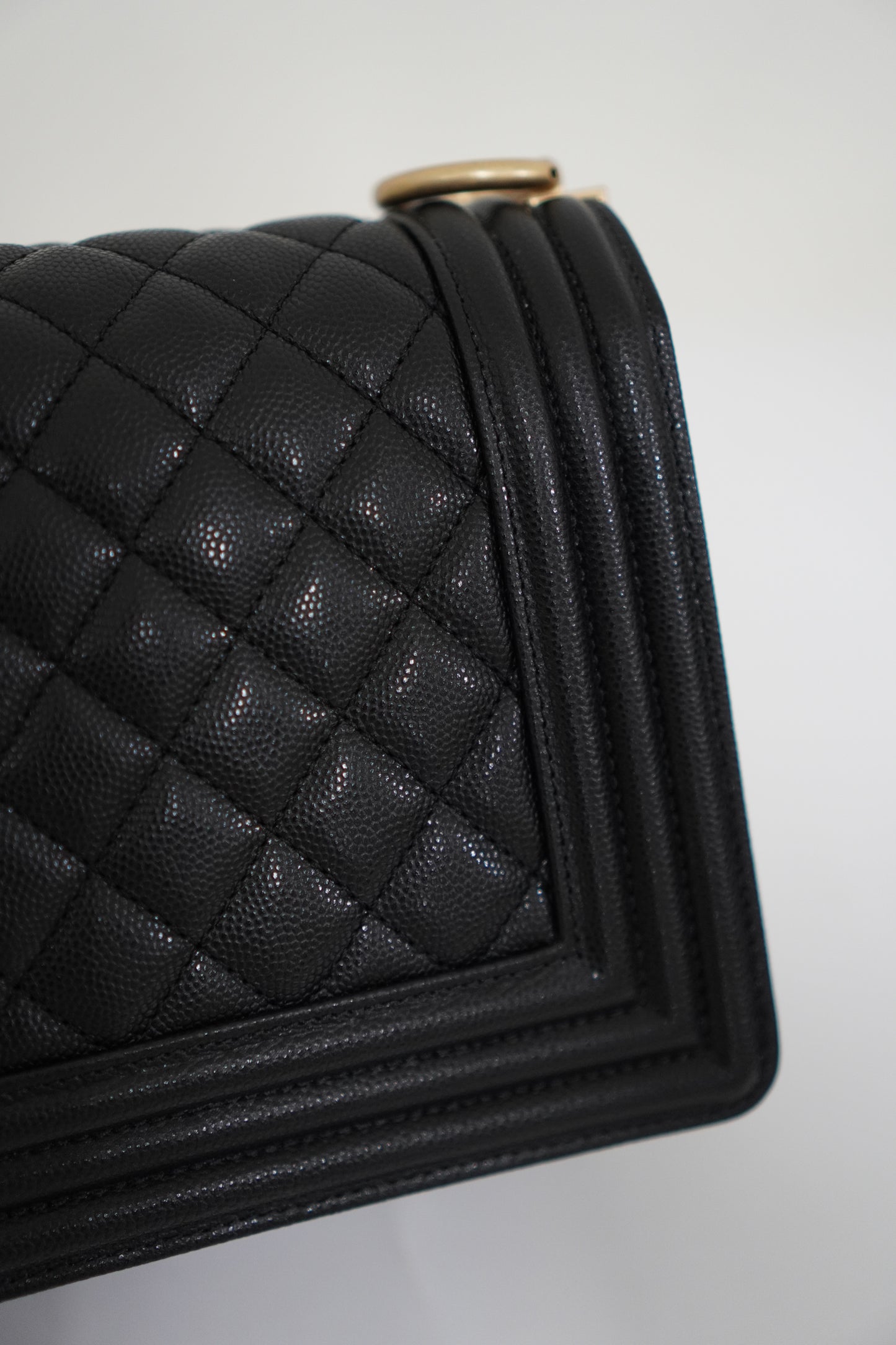 Le Boy in Old Medium Black Chevron Caviar with Brush Gold Hardware