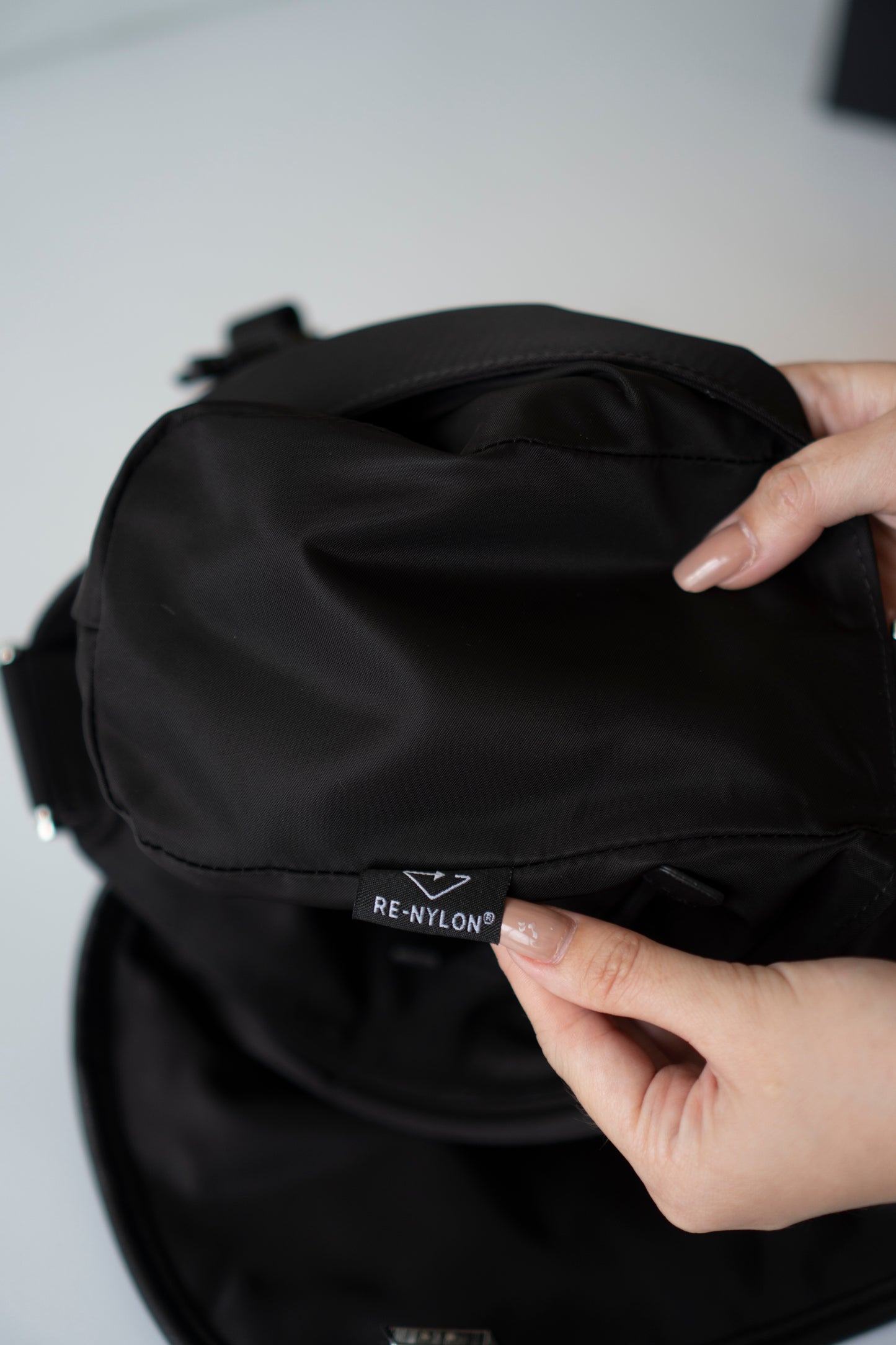 Re-Nylon Messenger Bag in Black