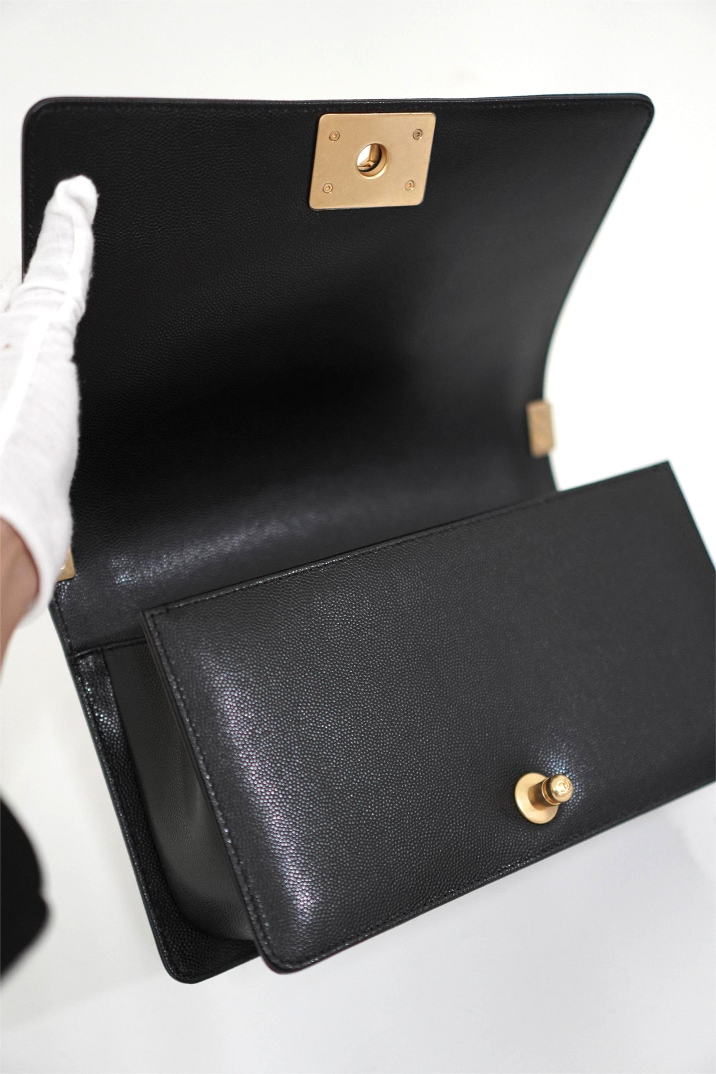 Le Boy in Old Medium Black Chevron Caviar with Brush Gold Hardware