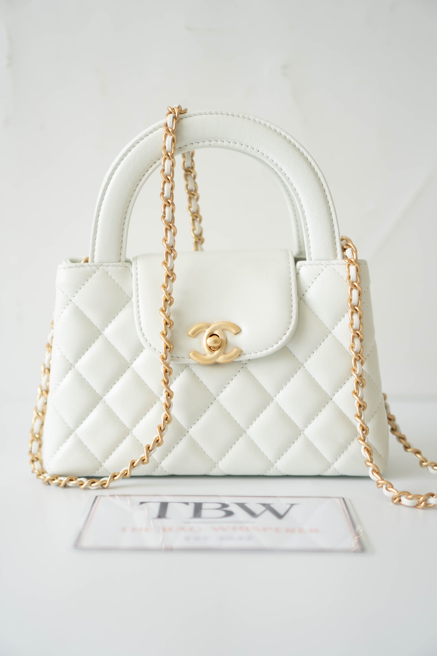 CC Kelly – White Quilted Leather with Gold Hardware