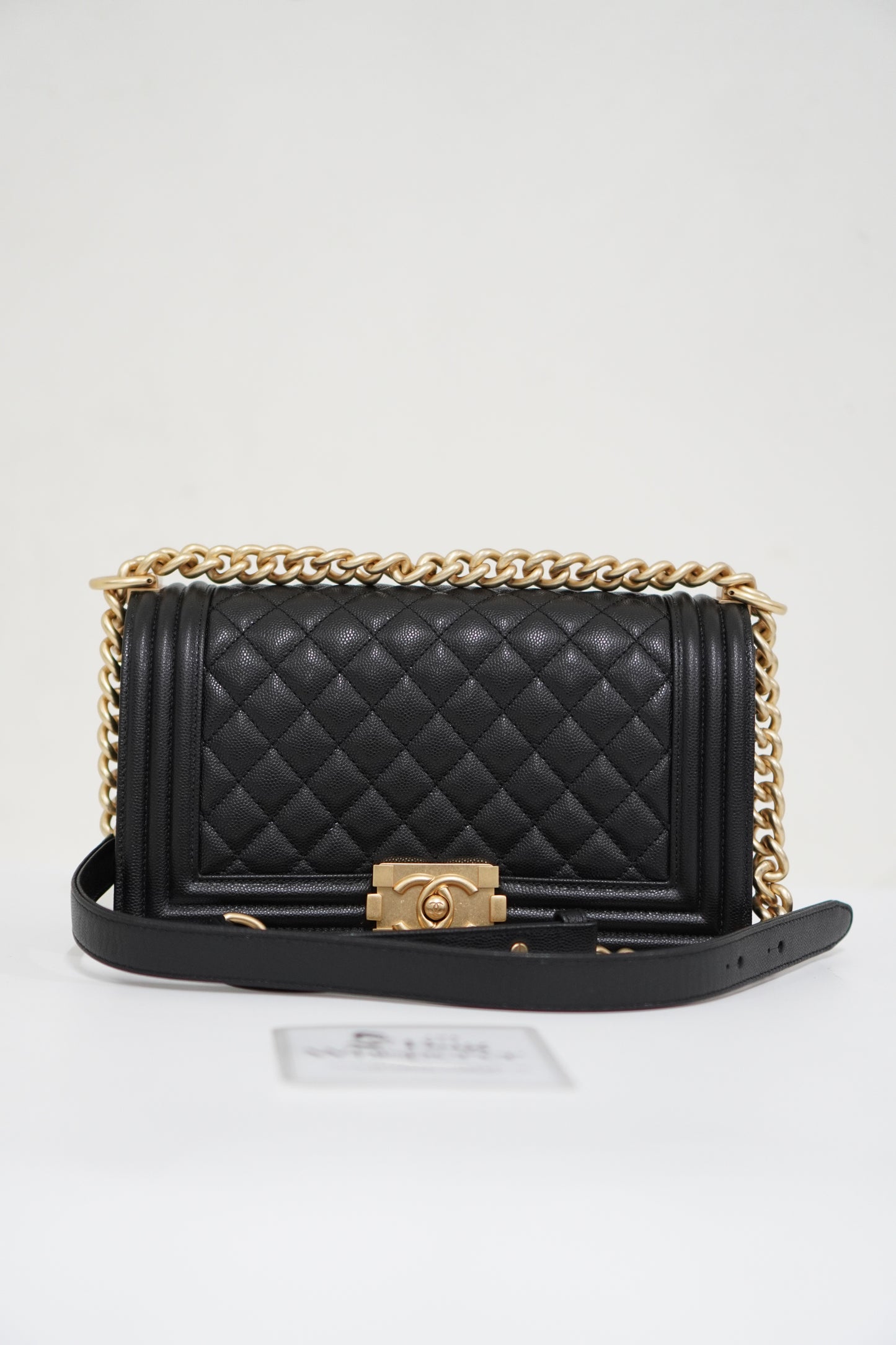 Le Boy in Old Medium Black Chevron Caviar with Brush Gold Hardware