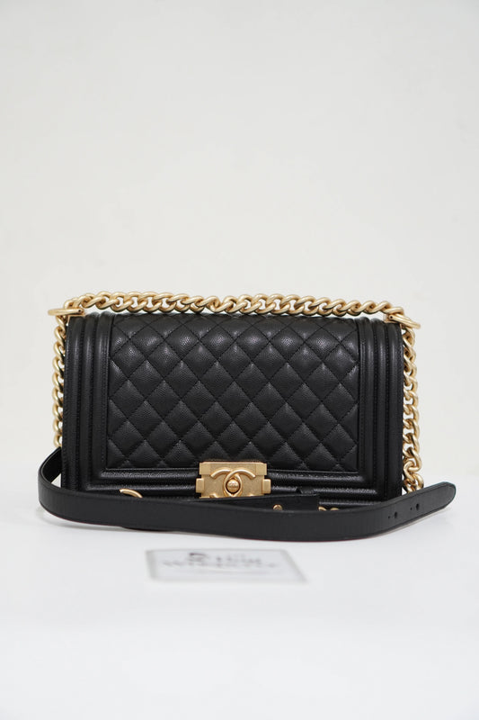 Le Boy in Old Medium Black Chevron Caviar with Brush Gold Hardware