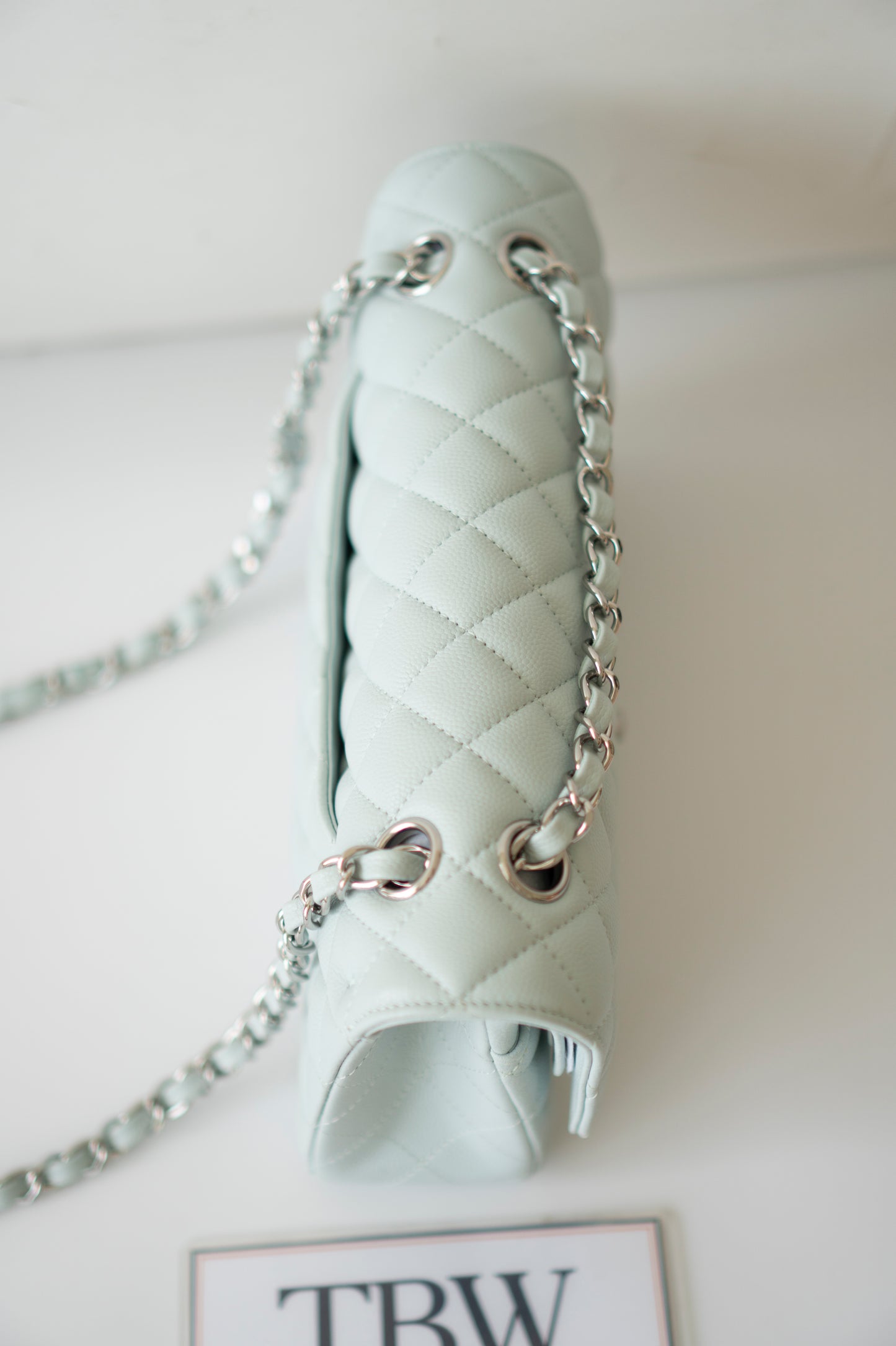 Classic Flap Medium in Light Blue Caviar Leather and Silver Hardware