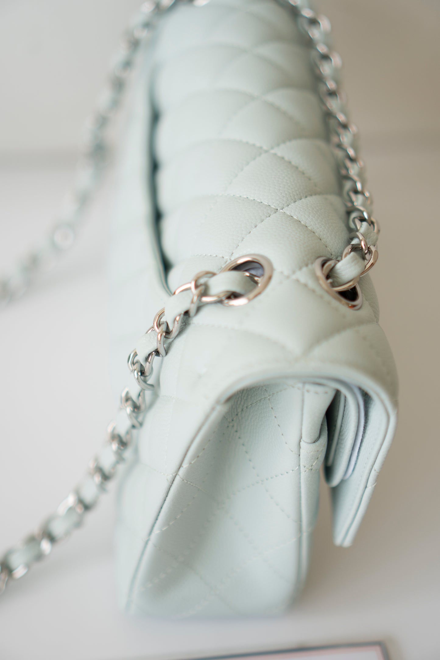Classic Flap Medium in Light Blue Caviar Leather and Silver Hardware