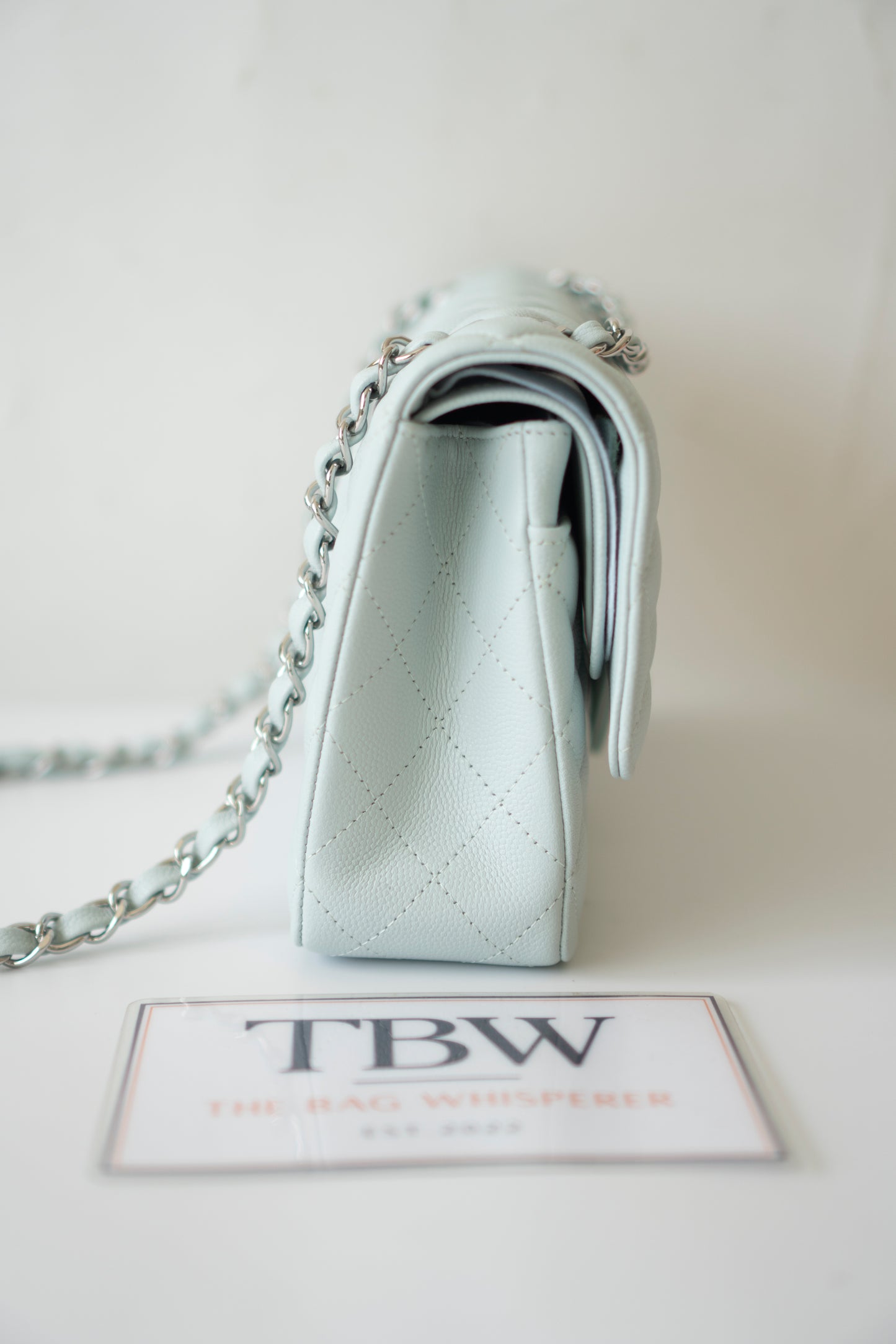 Classic Flap Medium in Light Blue Caviar Leather and Silver Hardware