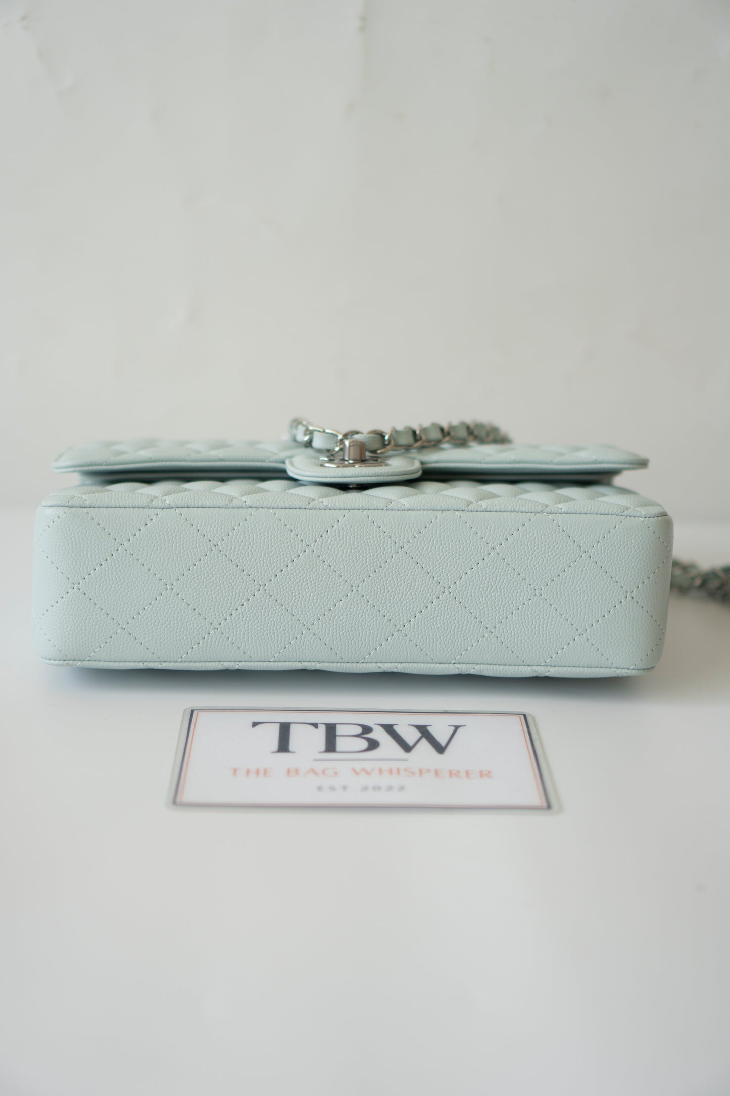 Classic Flap Medium in Light Blue Caviar Leather and Silver Hardware