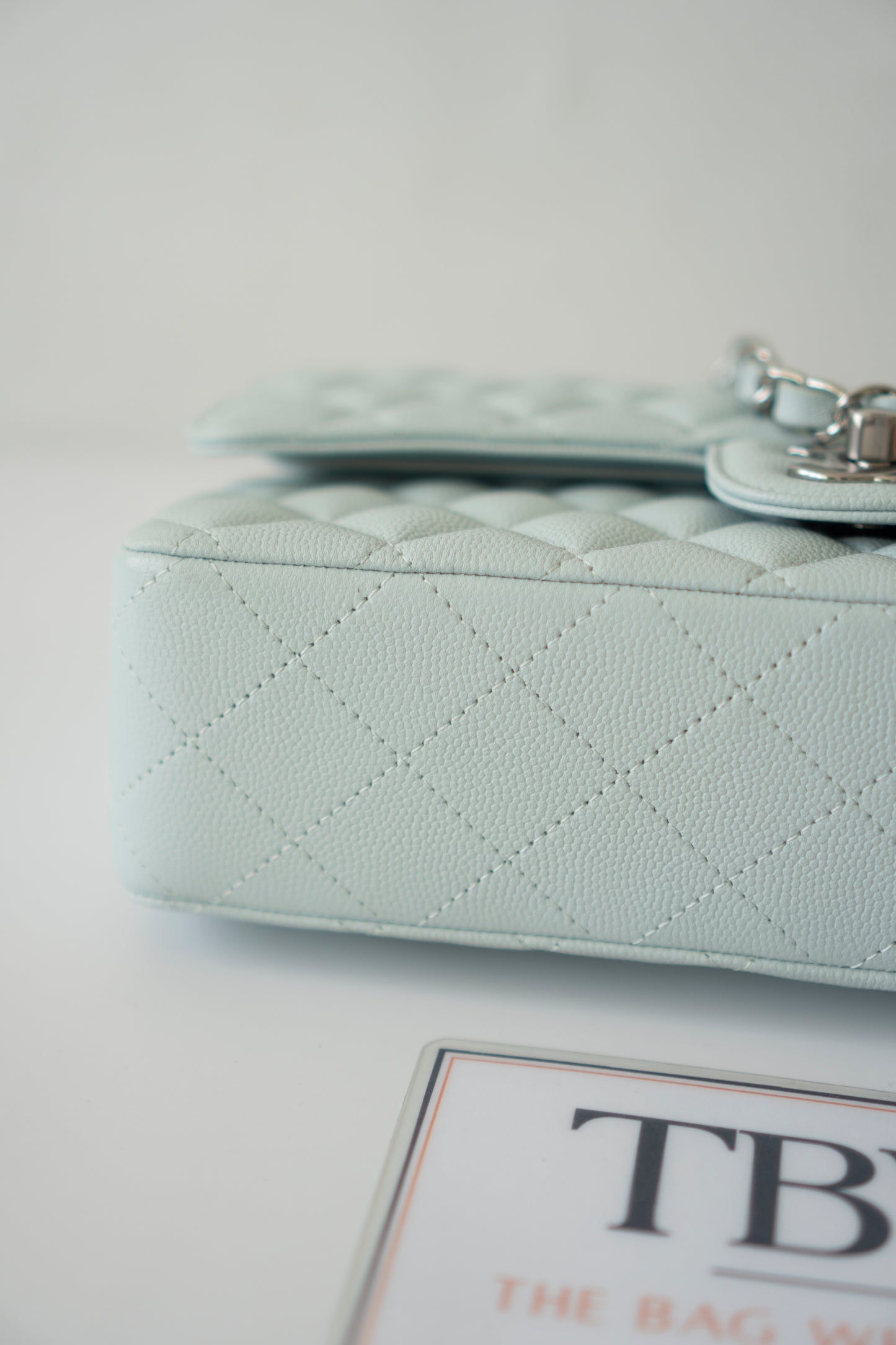 Classic Flap Medium in Light Blue Caviar Leather and Silver Hardware