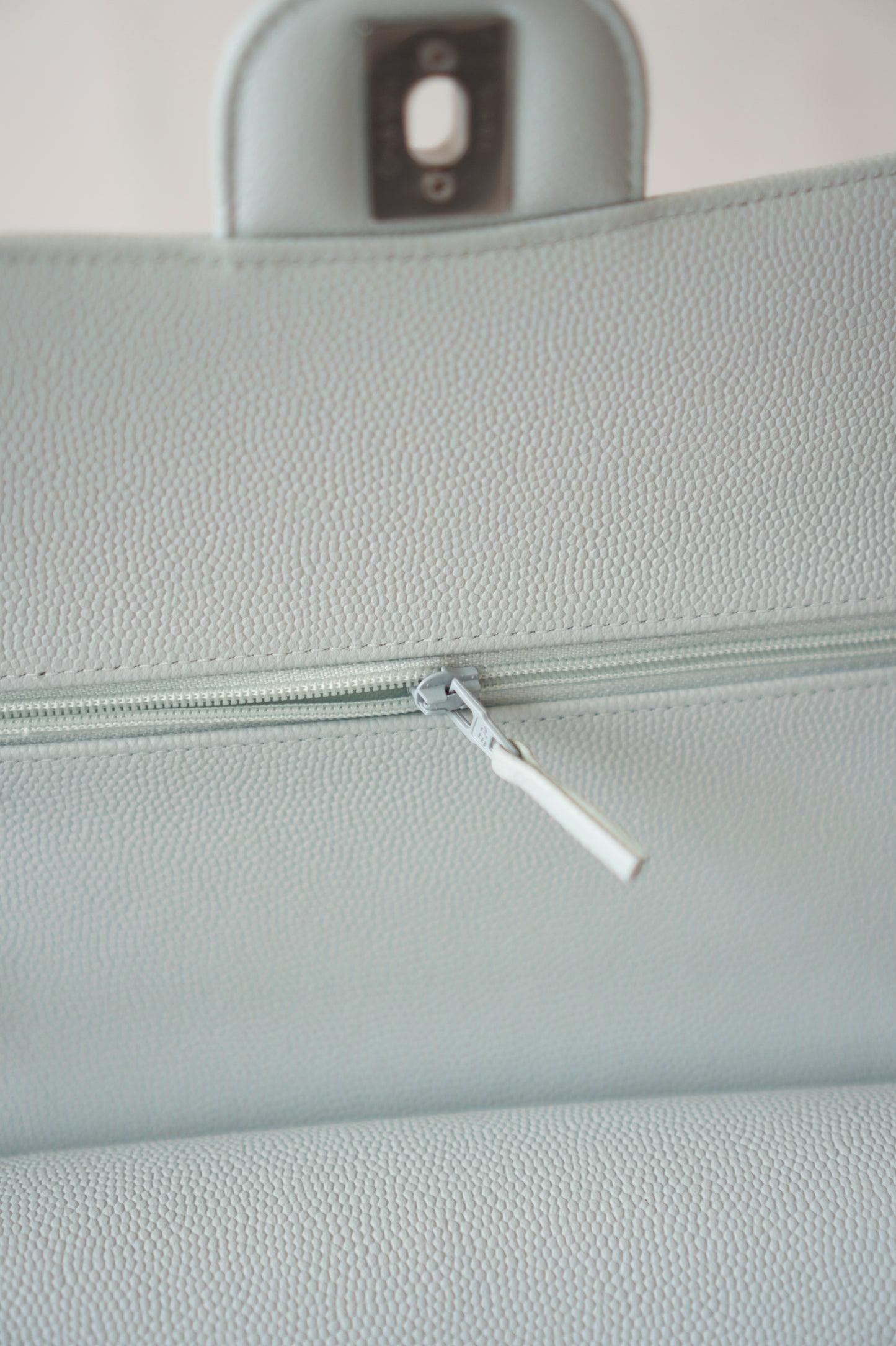 Classic Flap Medium in Light Blue Caviar Leather and Silver Hardware