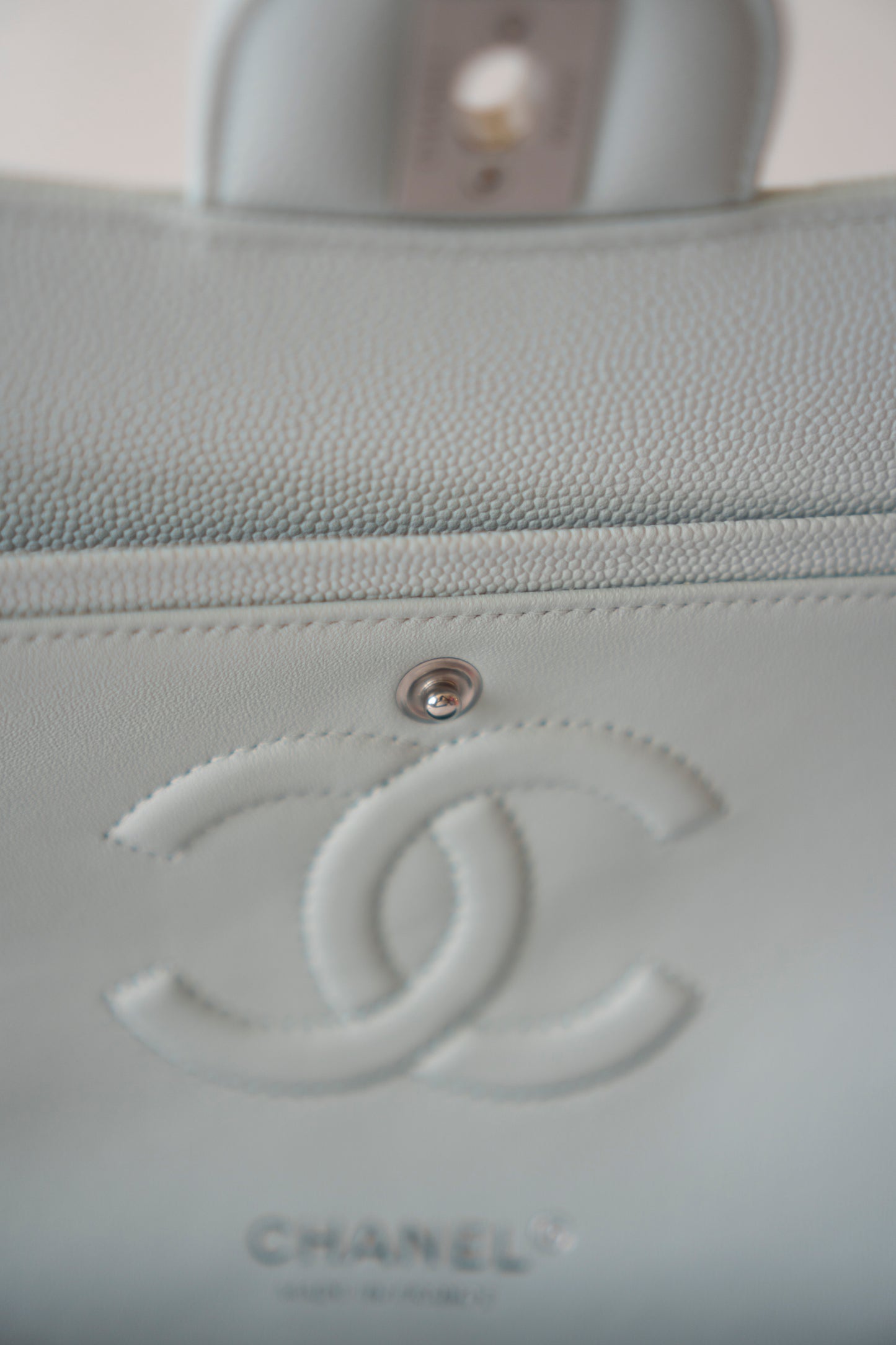 Classic Flap Medium in Light Blue Caviar Leather and Silver Hardware