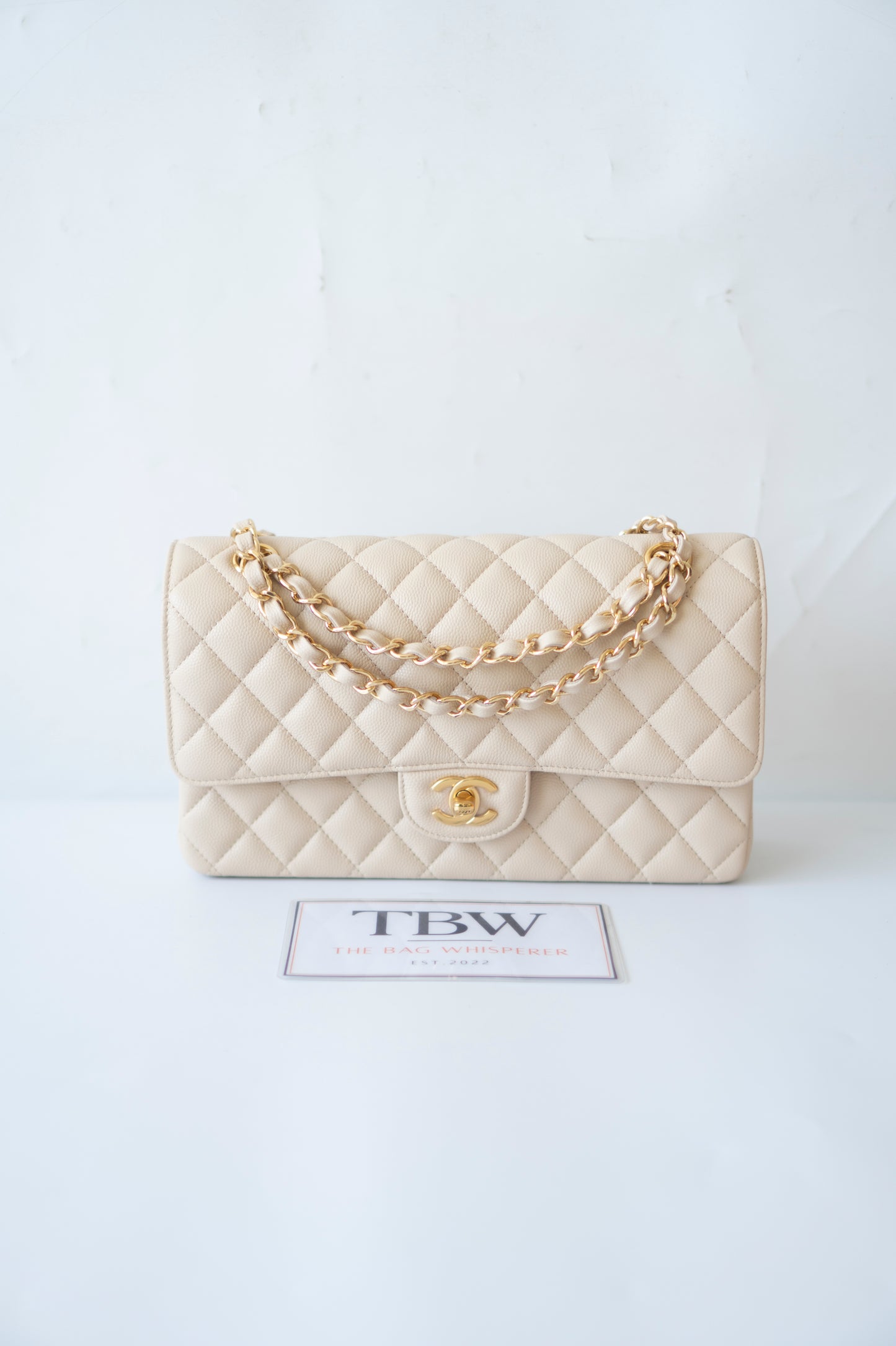 Classic Flap Medium in Light Beige Caviar Leather