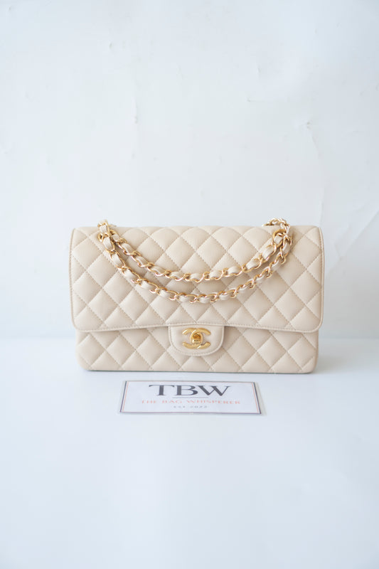 Classic Flap Medium in Light Beige Caviar Leather