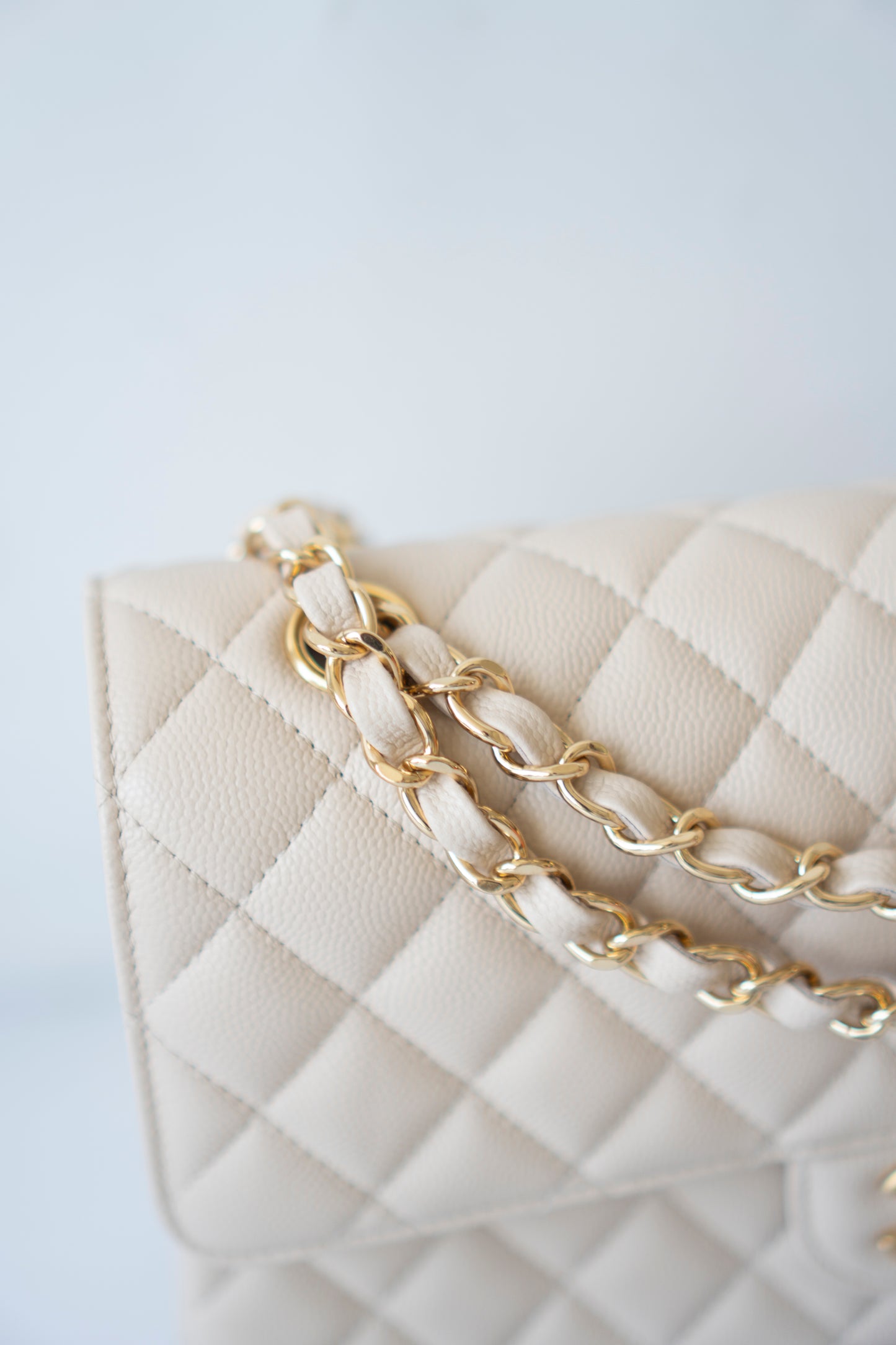 Classic Flap Medium in Light Beige Caviar Leather