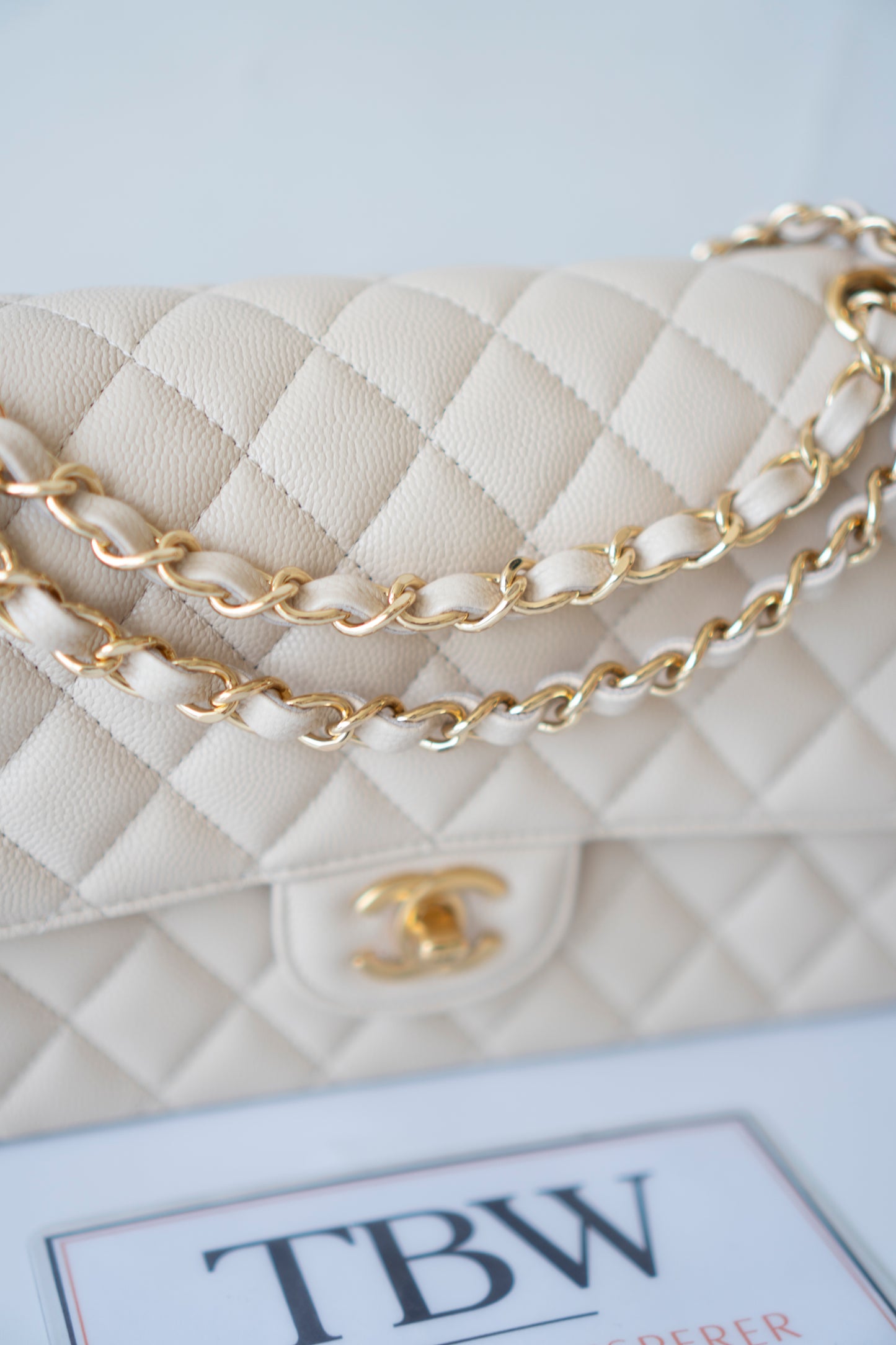 Classic Flap Medium in Light Beige Caviar Leather