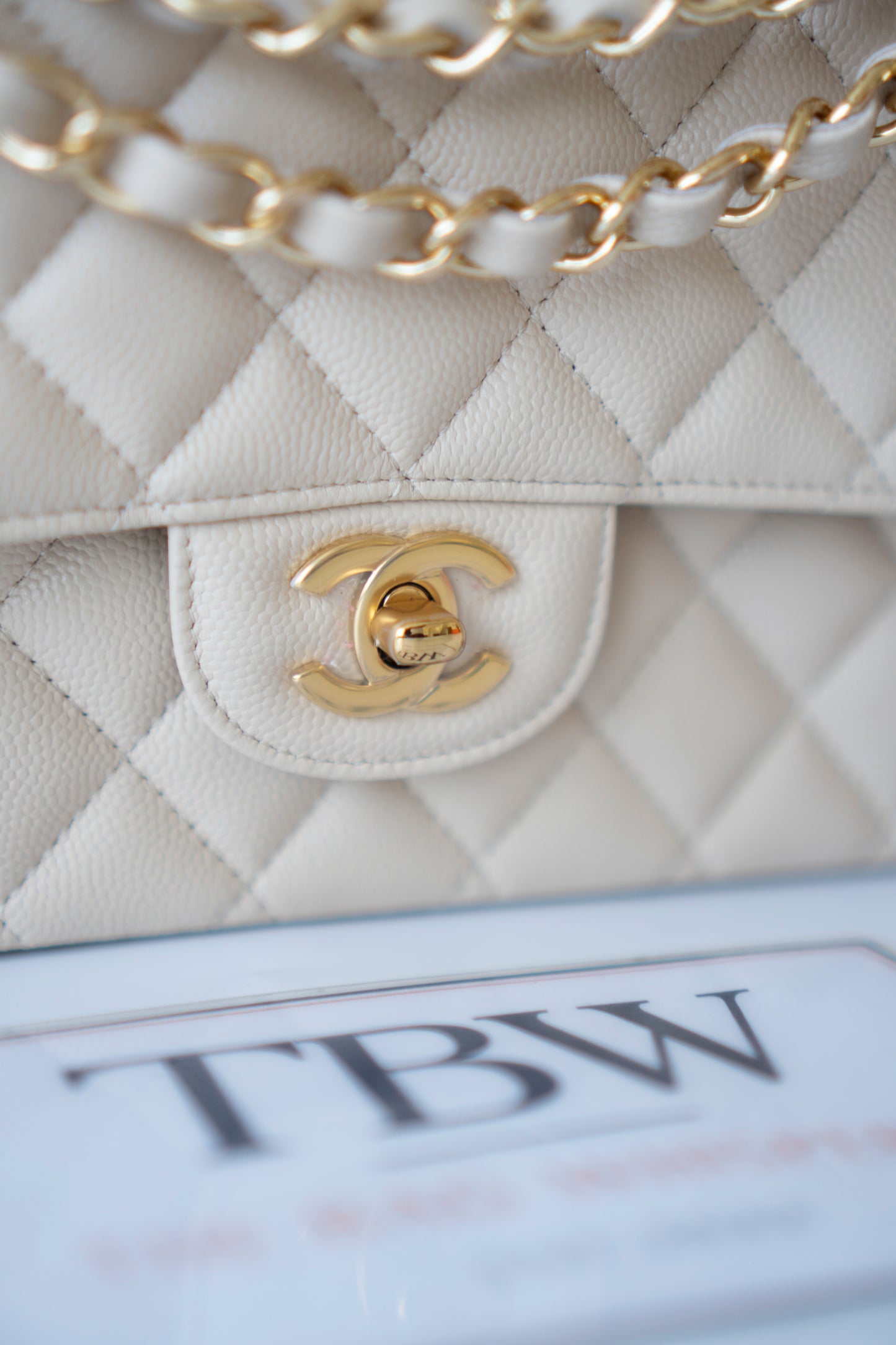 Classic Flap Medium in Light Beige Caviar Leather