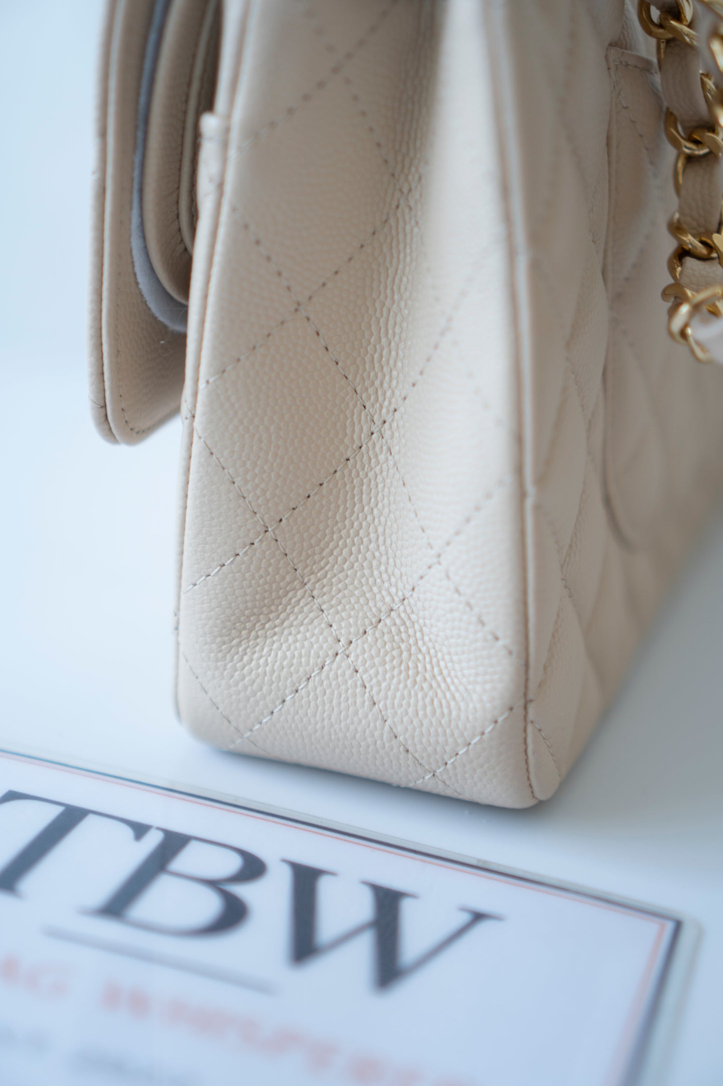 Classic Flap Medium in Light Beige Caviar Leather