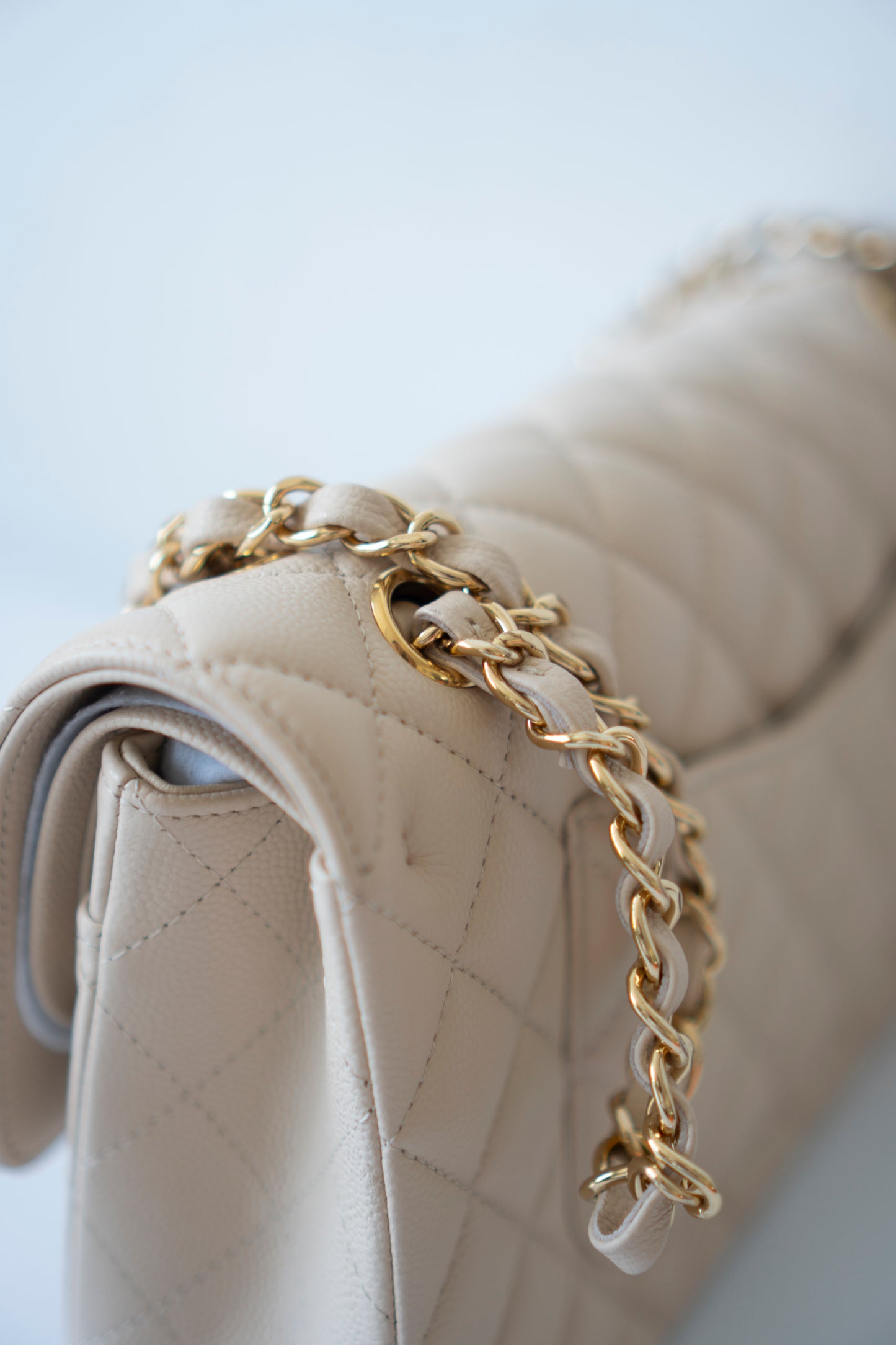 Classic Flap Medium in Light Beige Caviar Leather