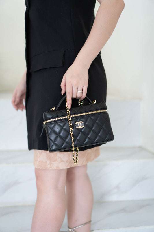 Vanity Case Mini – Black Caviar with Gold Hardware