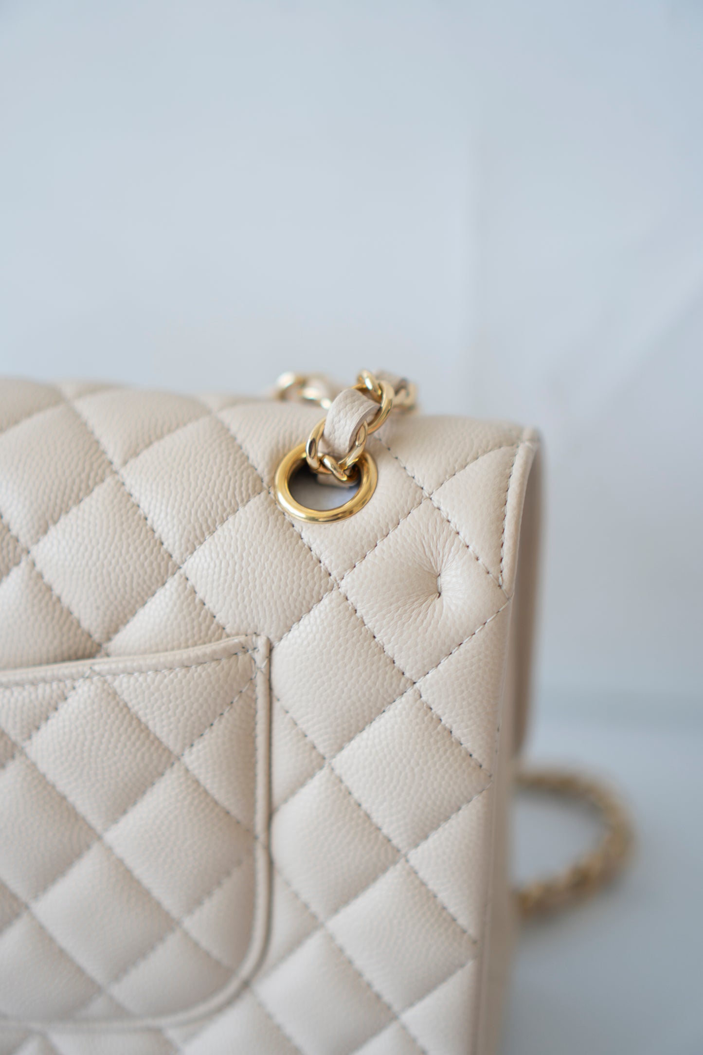 Classic Flap Medium in Light Beige Caviar Leather