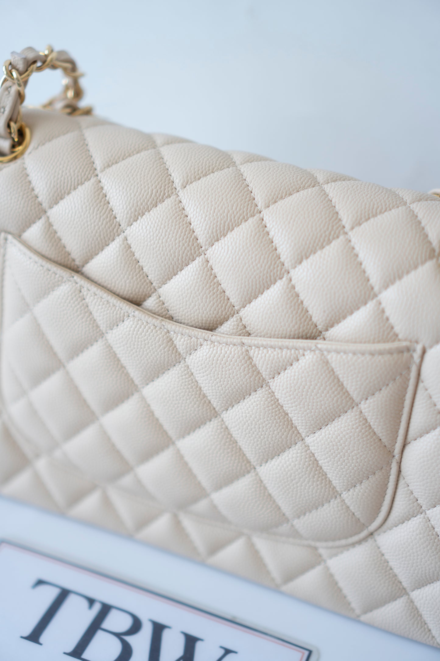 Classic Flap Medium in Light Beige Caviar Leather