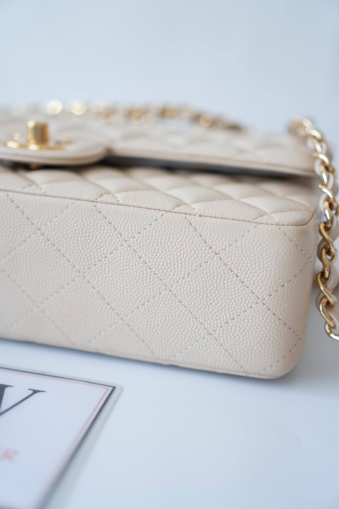 Classic Flap Medium in Light Beige Caviar Leather