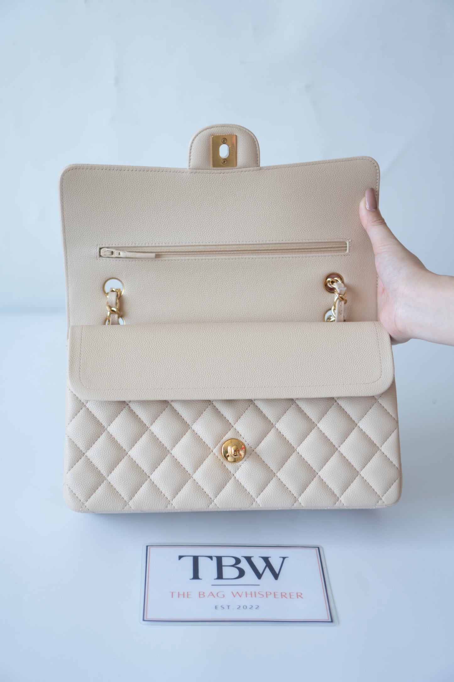 Classic Flap Medium in Light Beige Caviar Leather