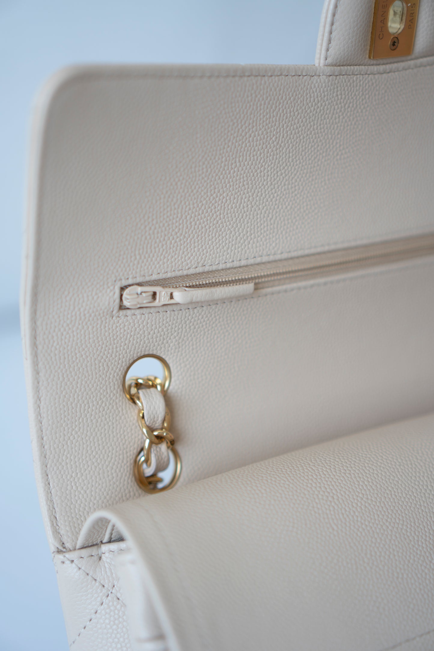 Classic Flap Medium in Light Beige Caviar Leather