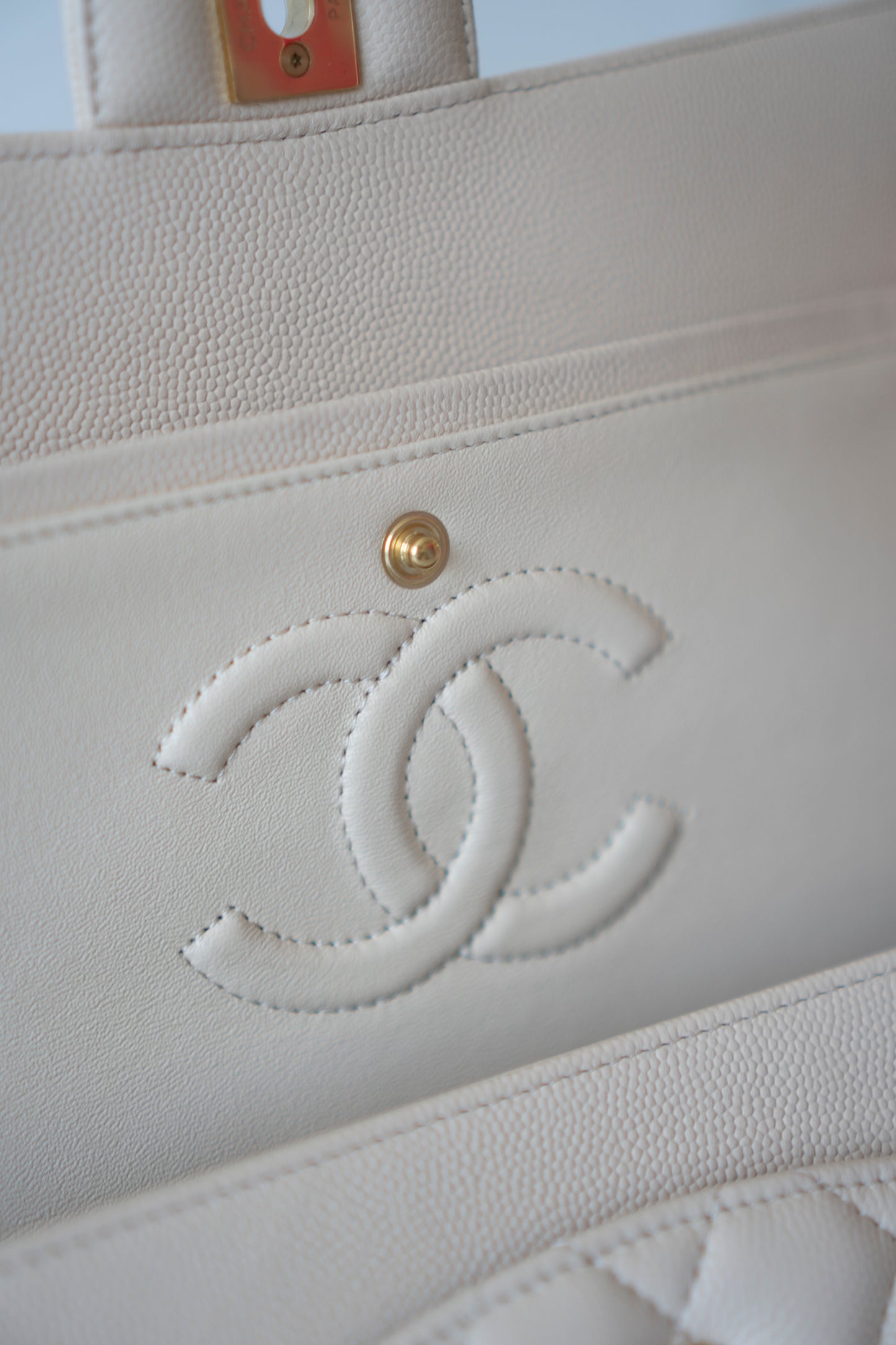 Classic Flap Medium in Light Beige Caviar Leather