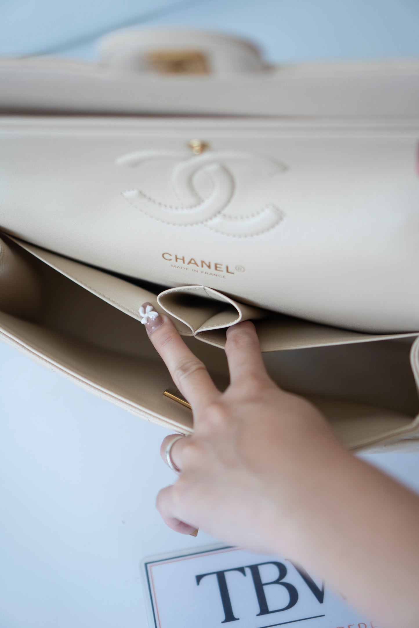Classic Flap Medium in Light Beige Caviar Leather