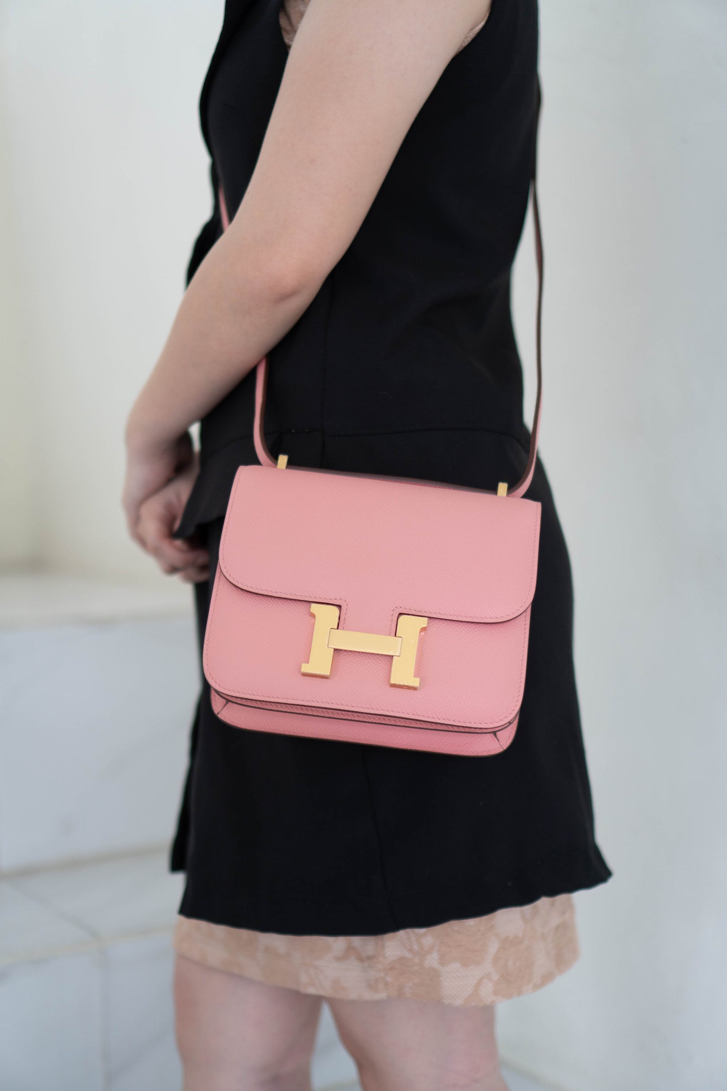Constanc 19 – Rose Sakura Epsom with Gold Hardware