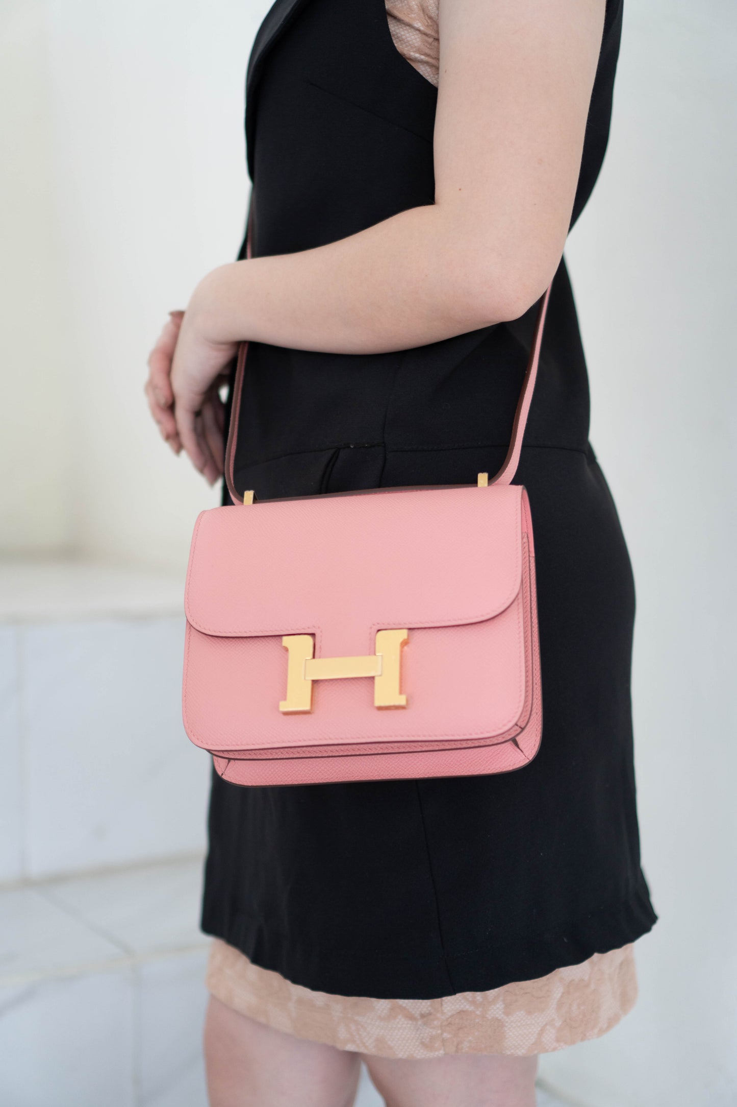 Constanc 19 – Rose Sakura Epsom with Gold Hardware