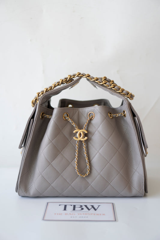 C25 Small Hobo Bag – Grey Caviar with Puple Undertone And Antique Gold Hardware