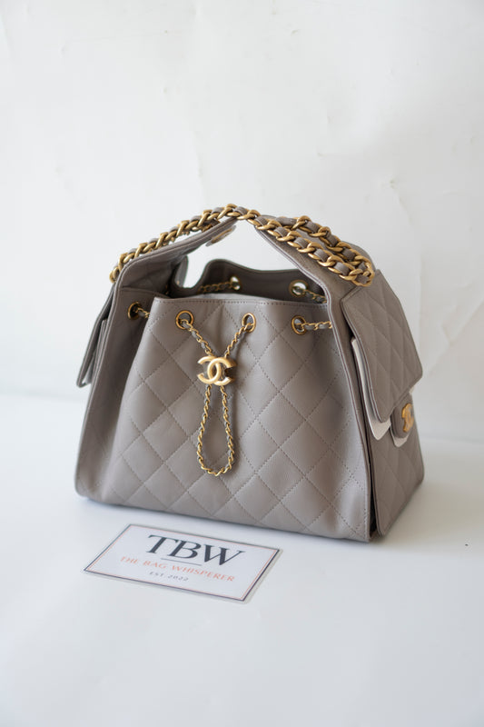 C25 Small Hobo Bag – Grey Caviar with Puple Undertone And Antique Gold Hardware