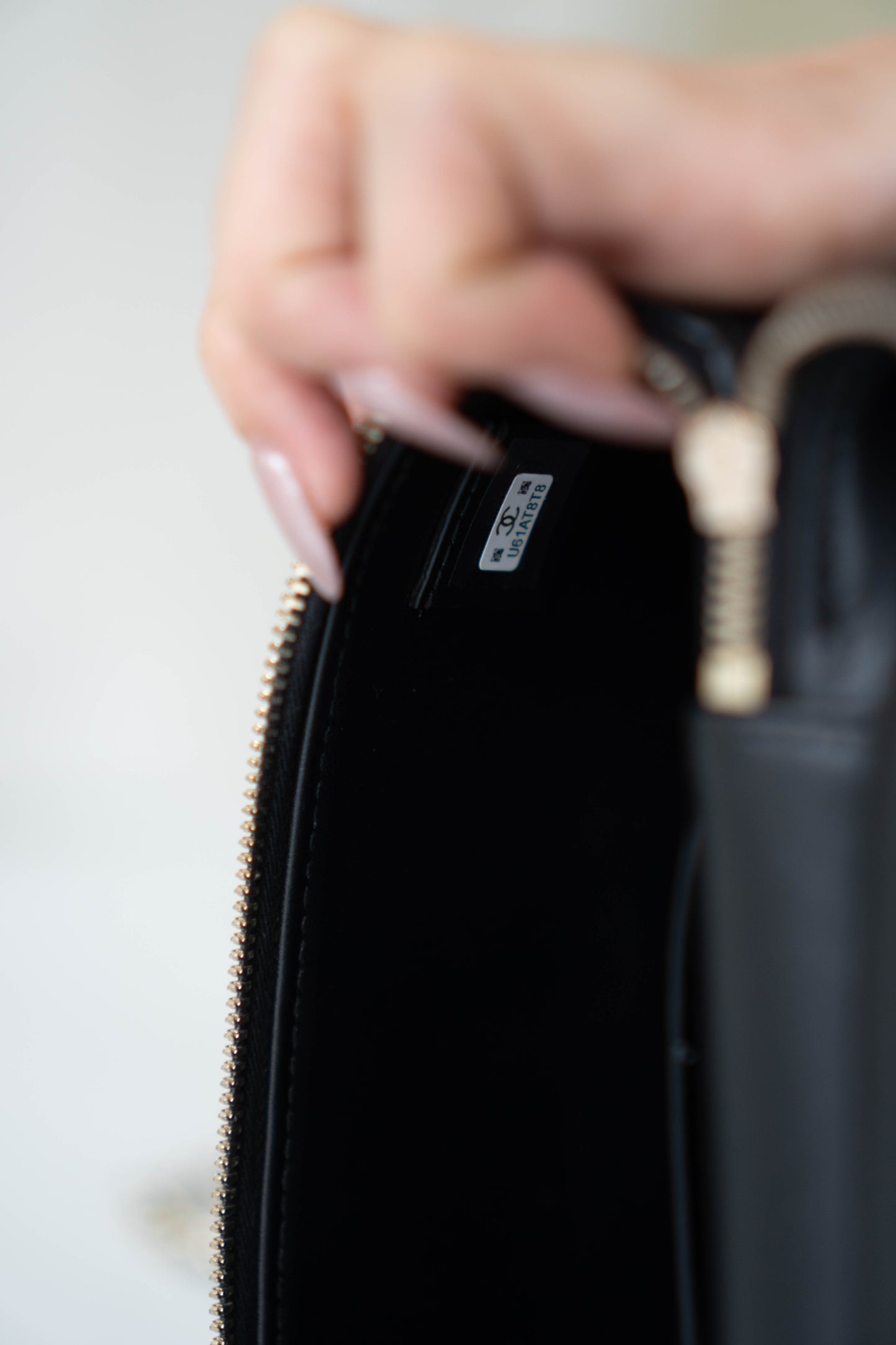 Top Handle Slim Vanity Case – Black Quilted Leather with Gold Hardware
