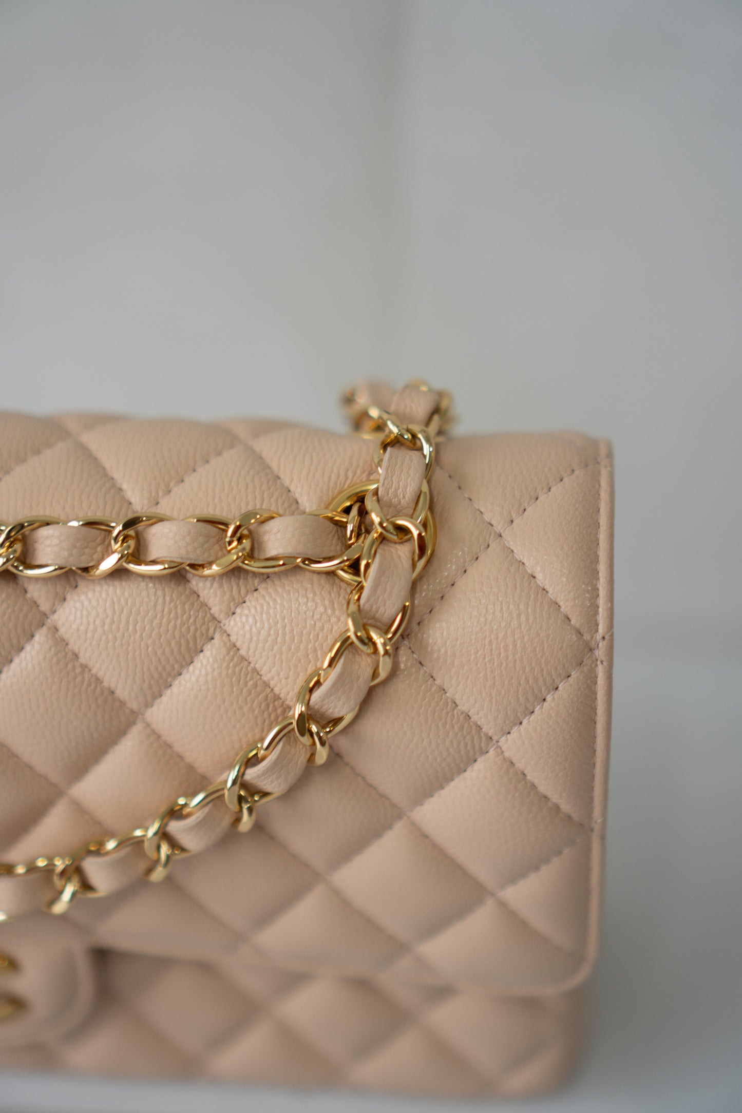 Classic Medium Flap Bag C25 – Beige Caviar Leather with Gold Hardware